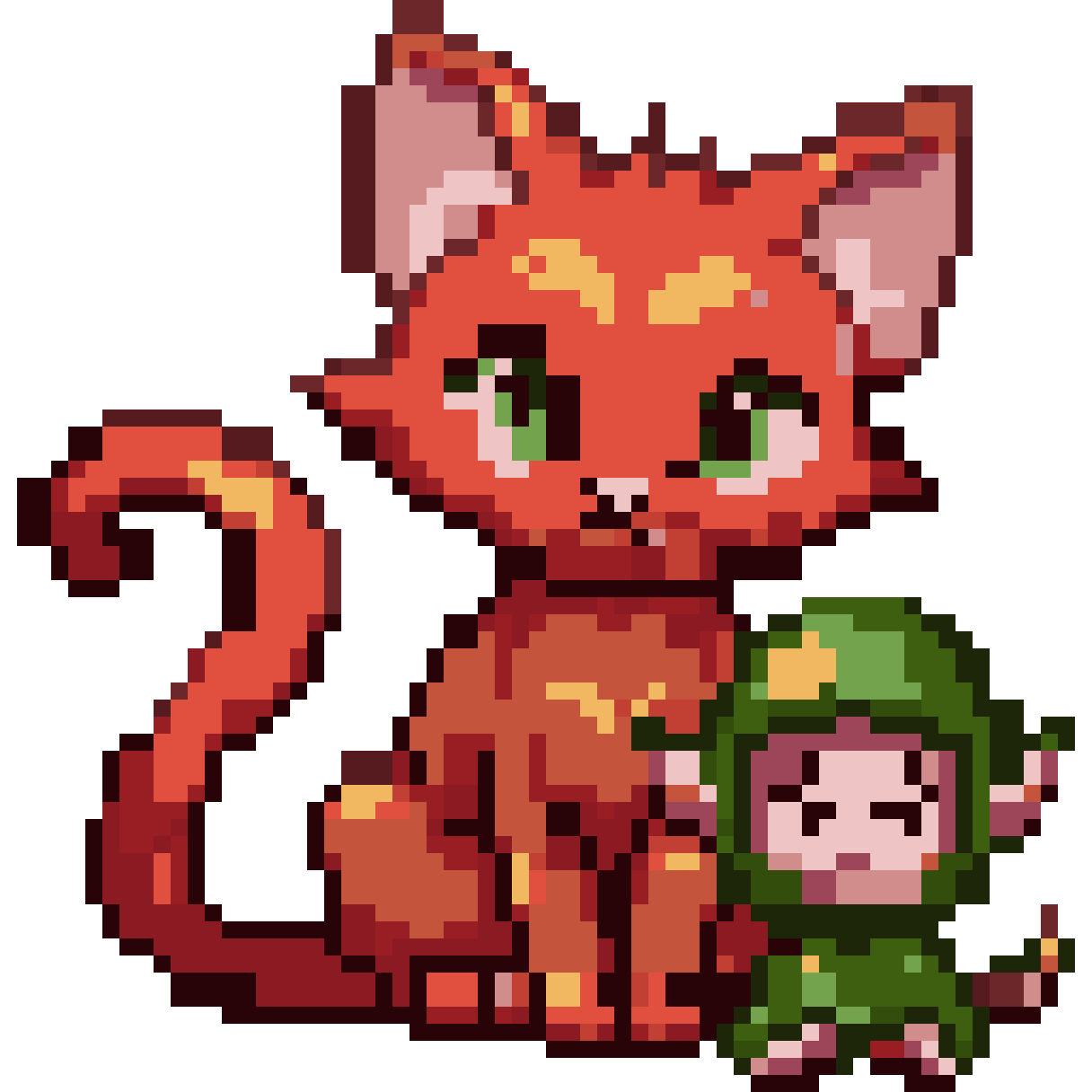 Magic cat and elf pixel art