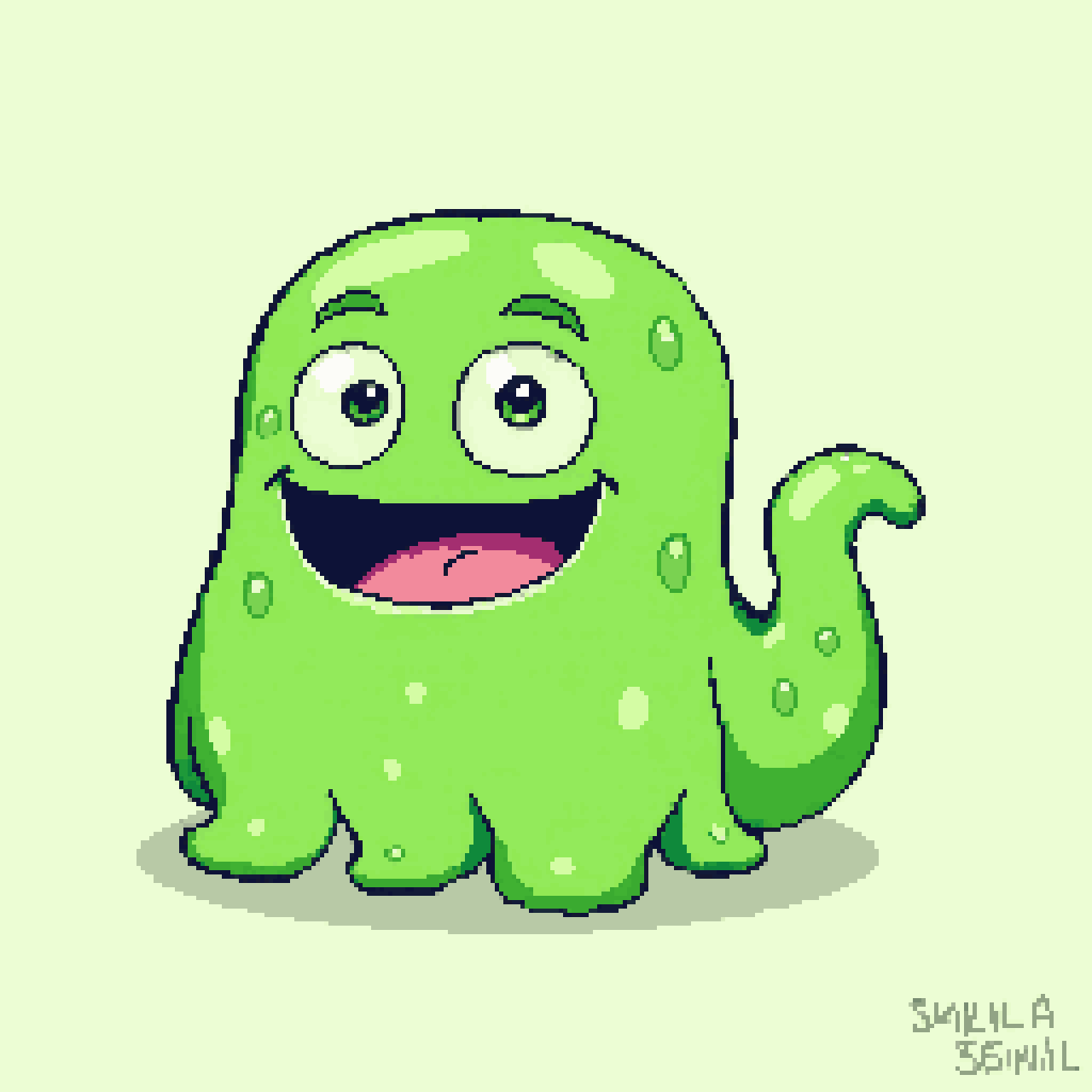 Cute green slime monster pixel art