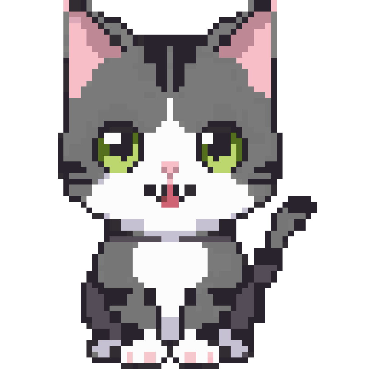 Striped grey and white cat pixel art