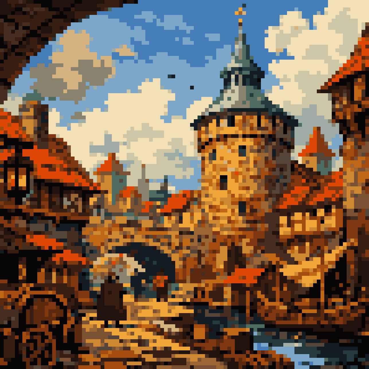 Peter's Tower in Riga pixel art