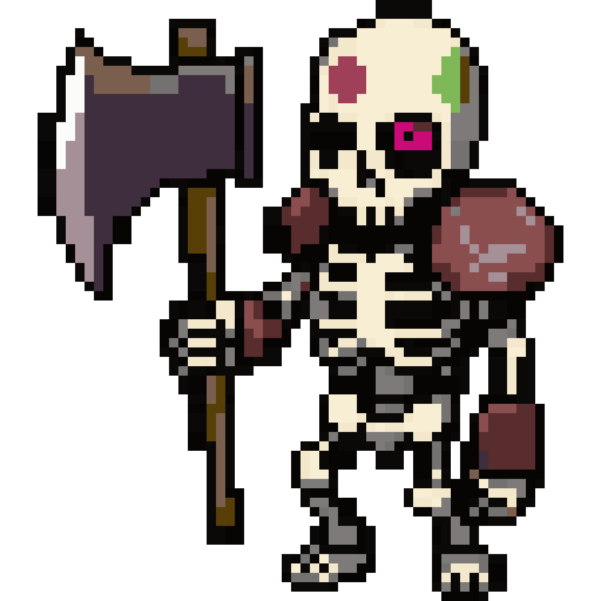 Skeleton with axe pixel art