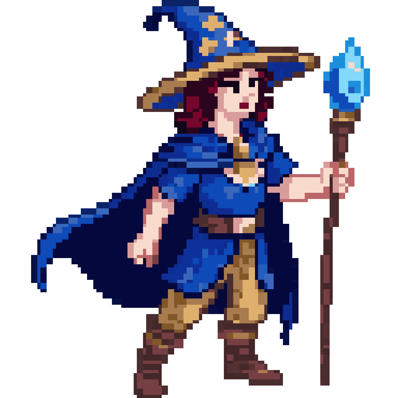 Mage with cape and staff pixel art