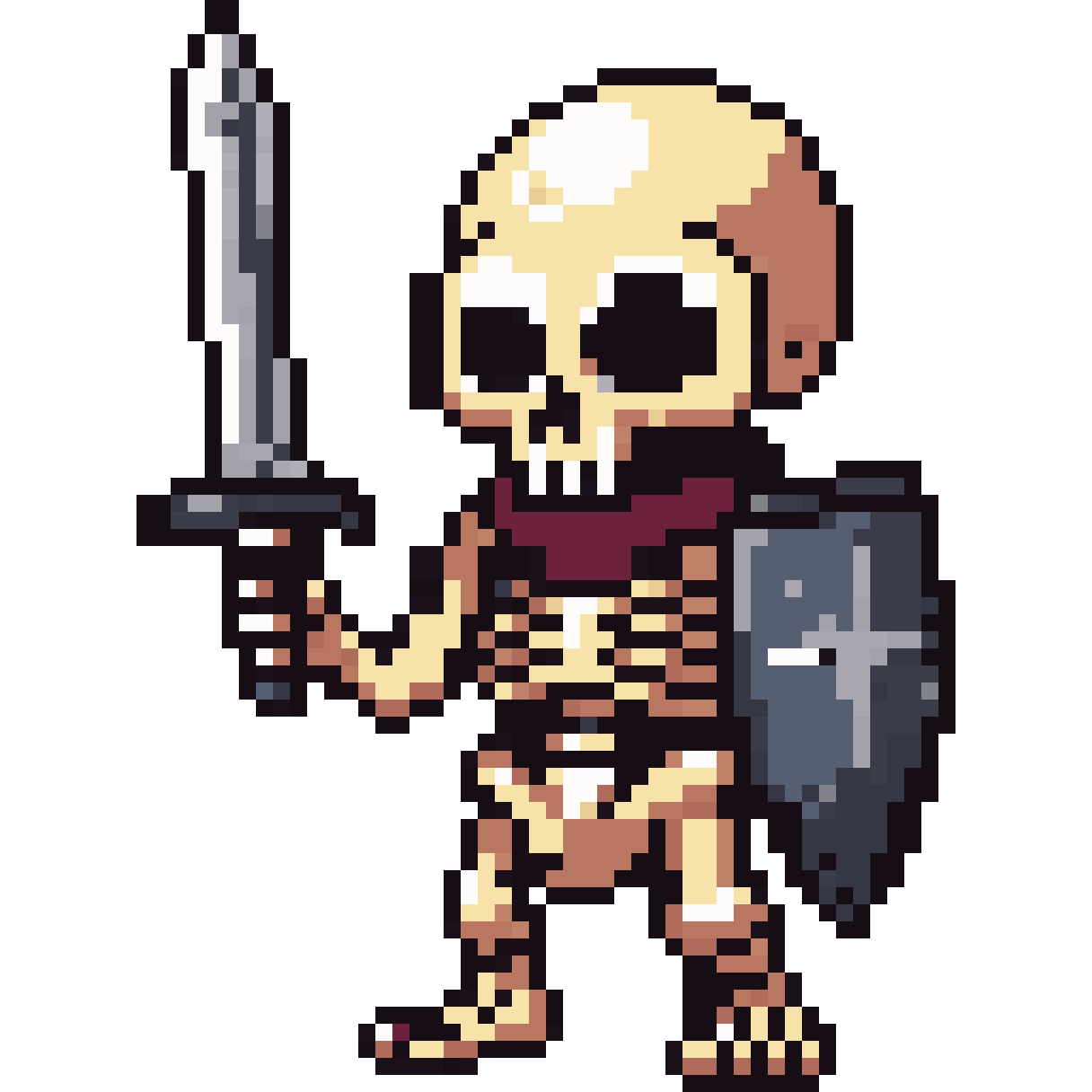 Cartoon skeleton warrior pixel art