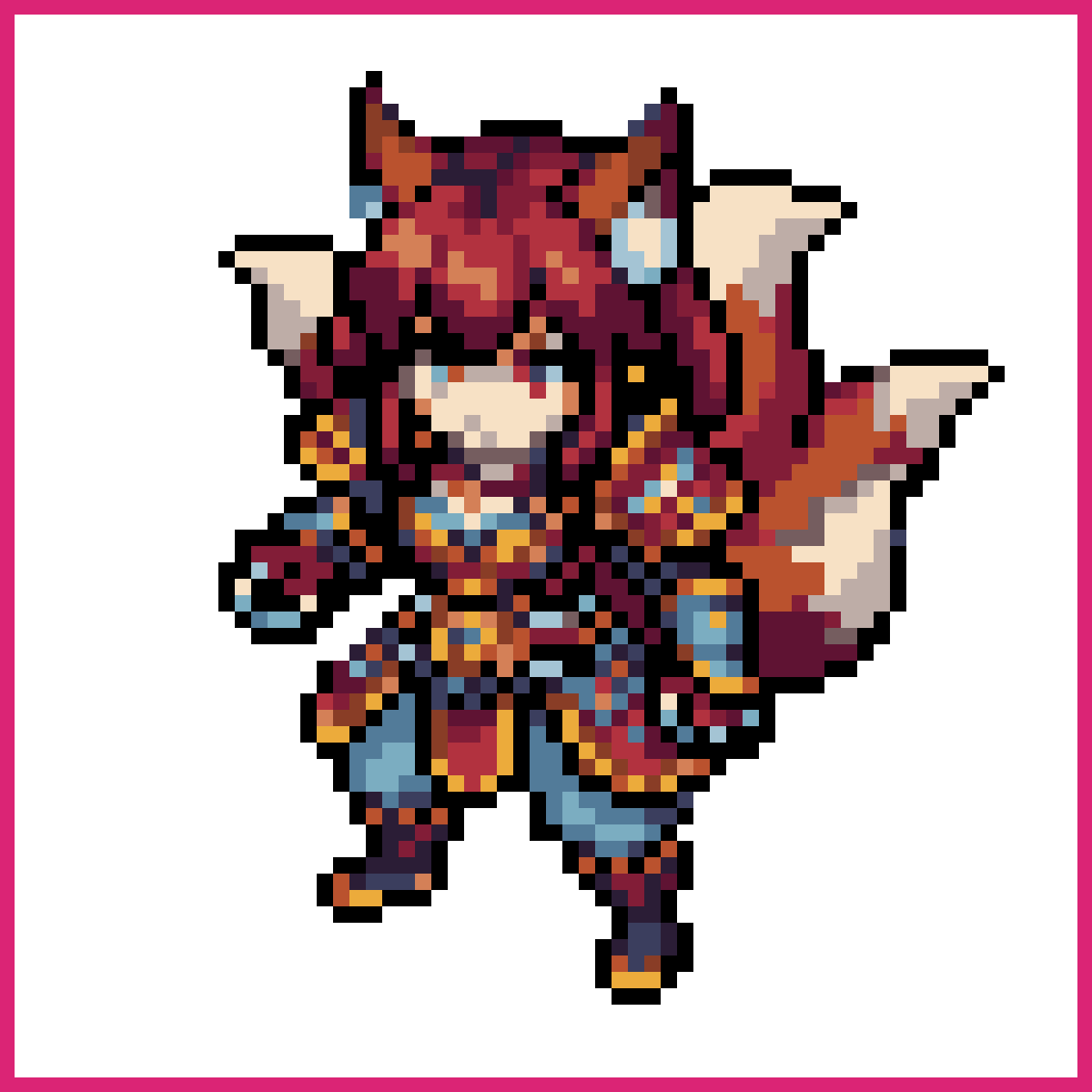anime red haired warrior girl with fox tails | Sprite-AI