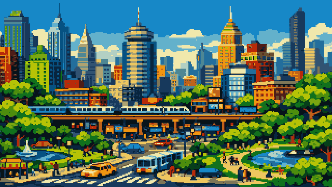 Side view city map pixel art