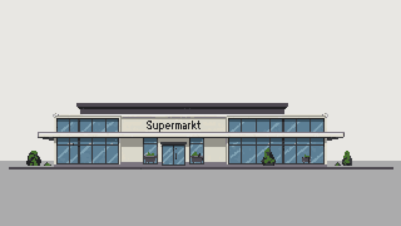 Modern supermarket building pixel art