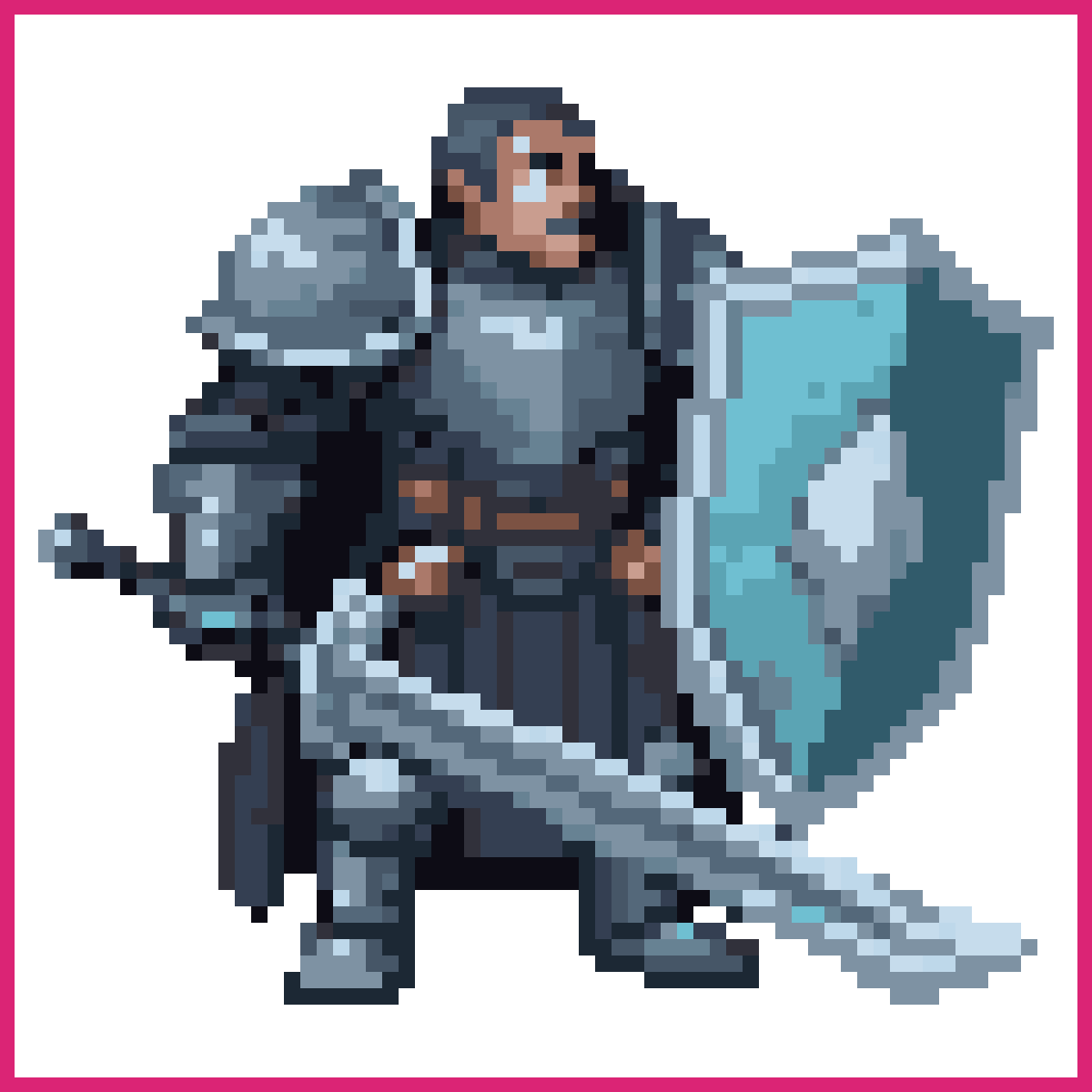 Pixel Art Ice Knight in Attack Pose | Sprite-AI