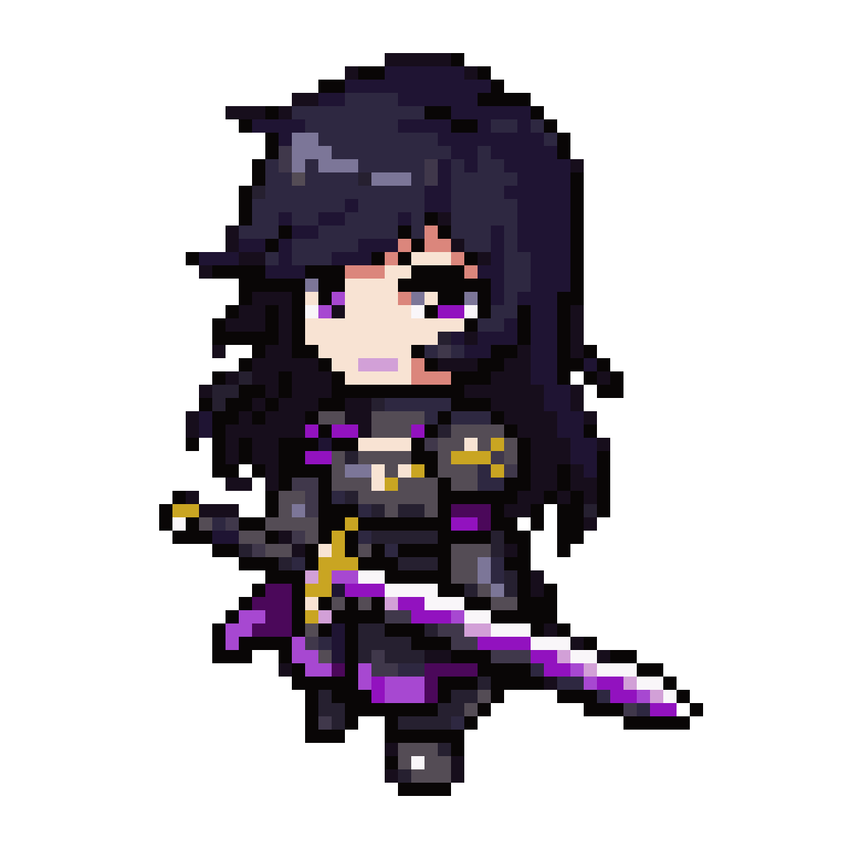 elegant chibi anime swordswoman pixel art