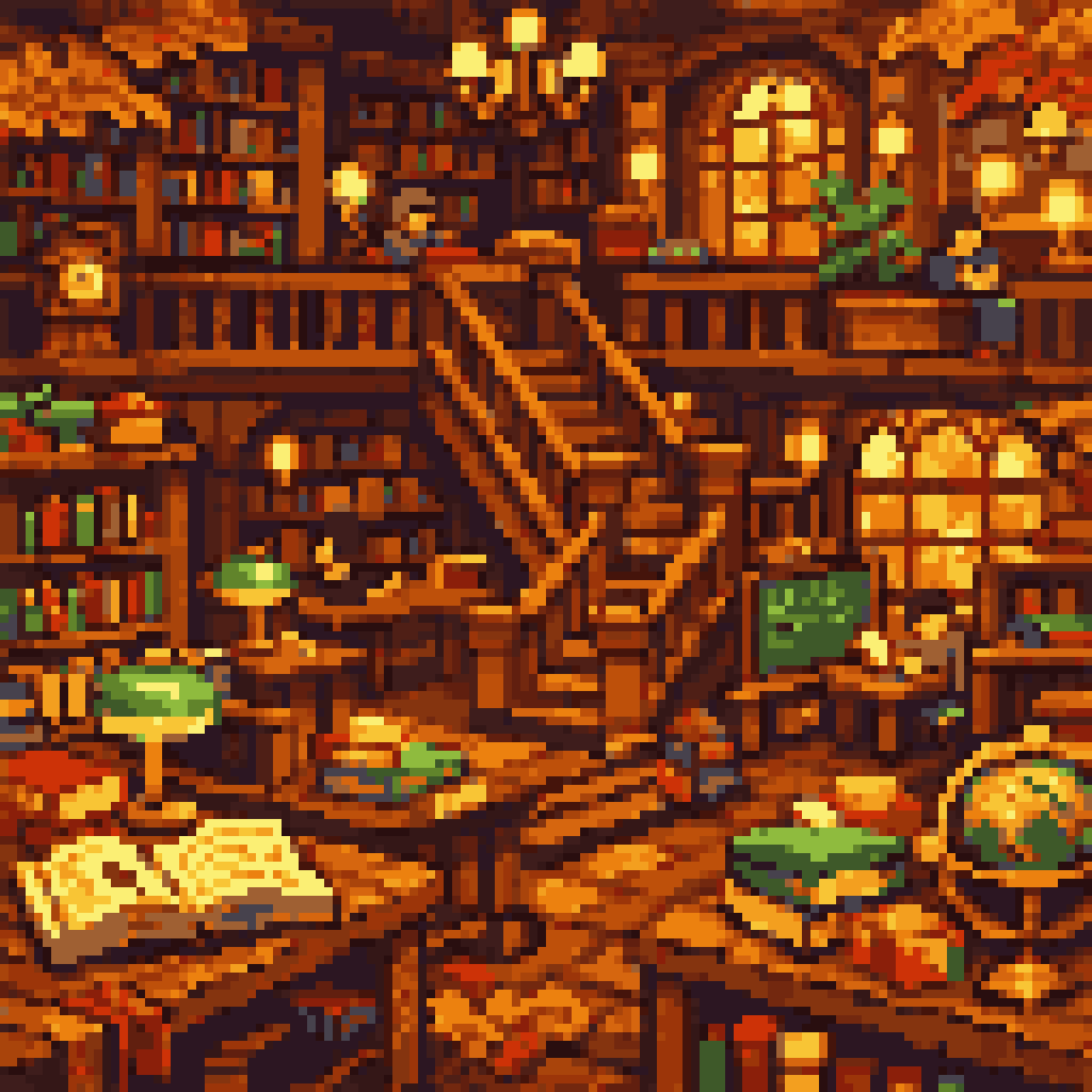 Isometric University Library in Autumn pixel art