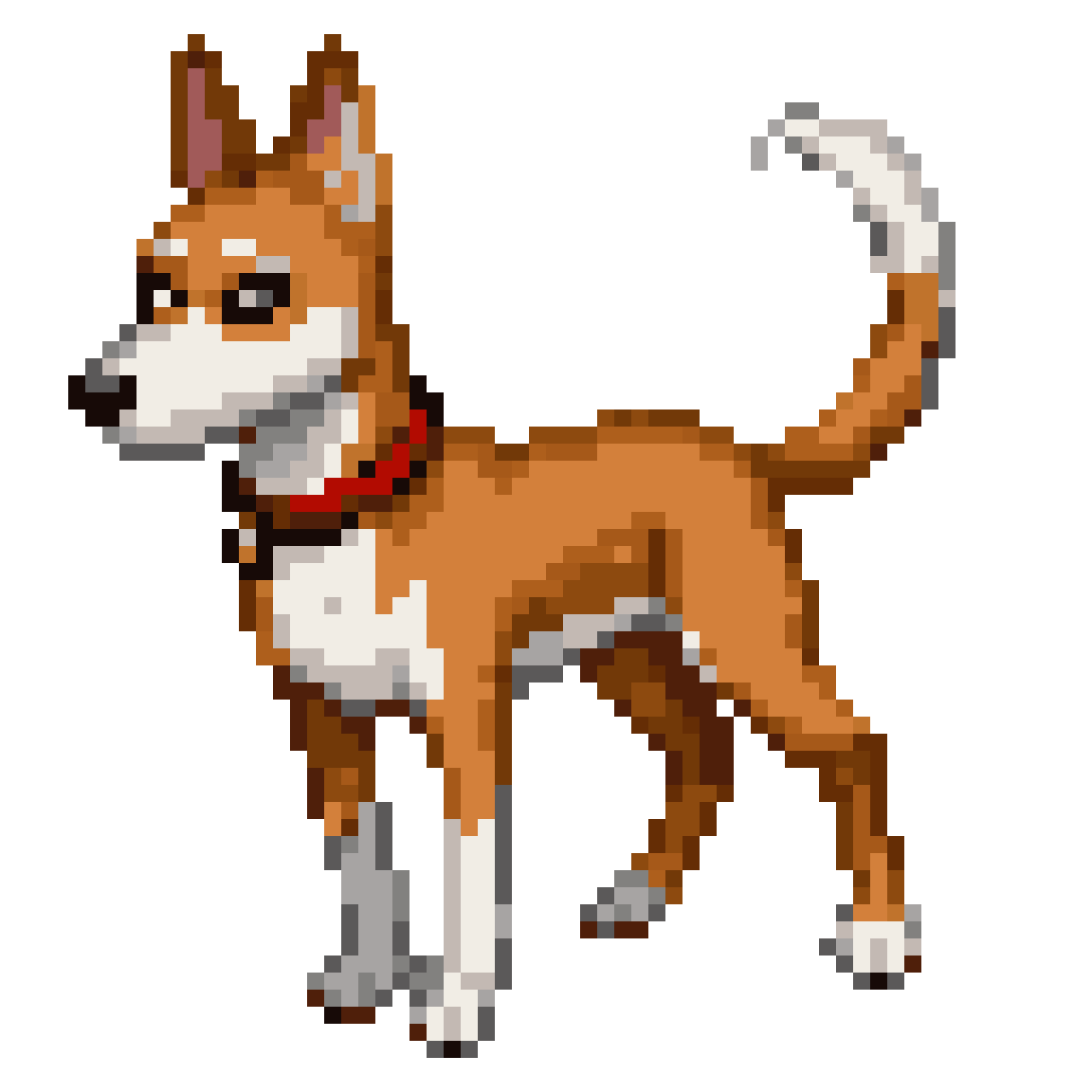 Golden and White Dog with Red Collar pixel art