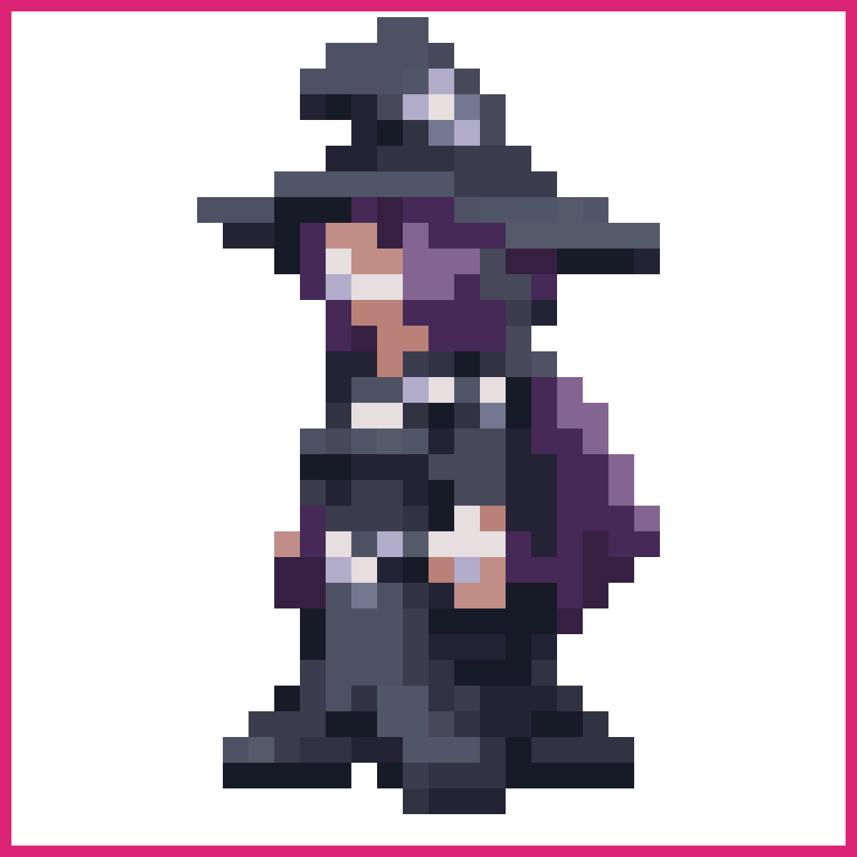 black mage character with a pointed hat, wearin... | Sprite-AI