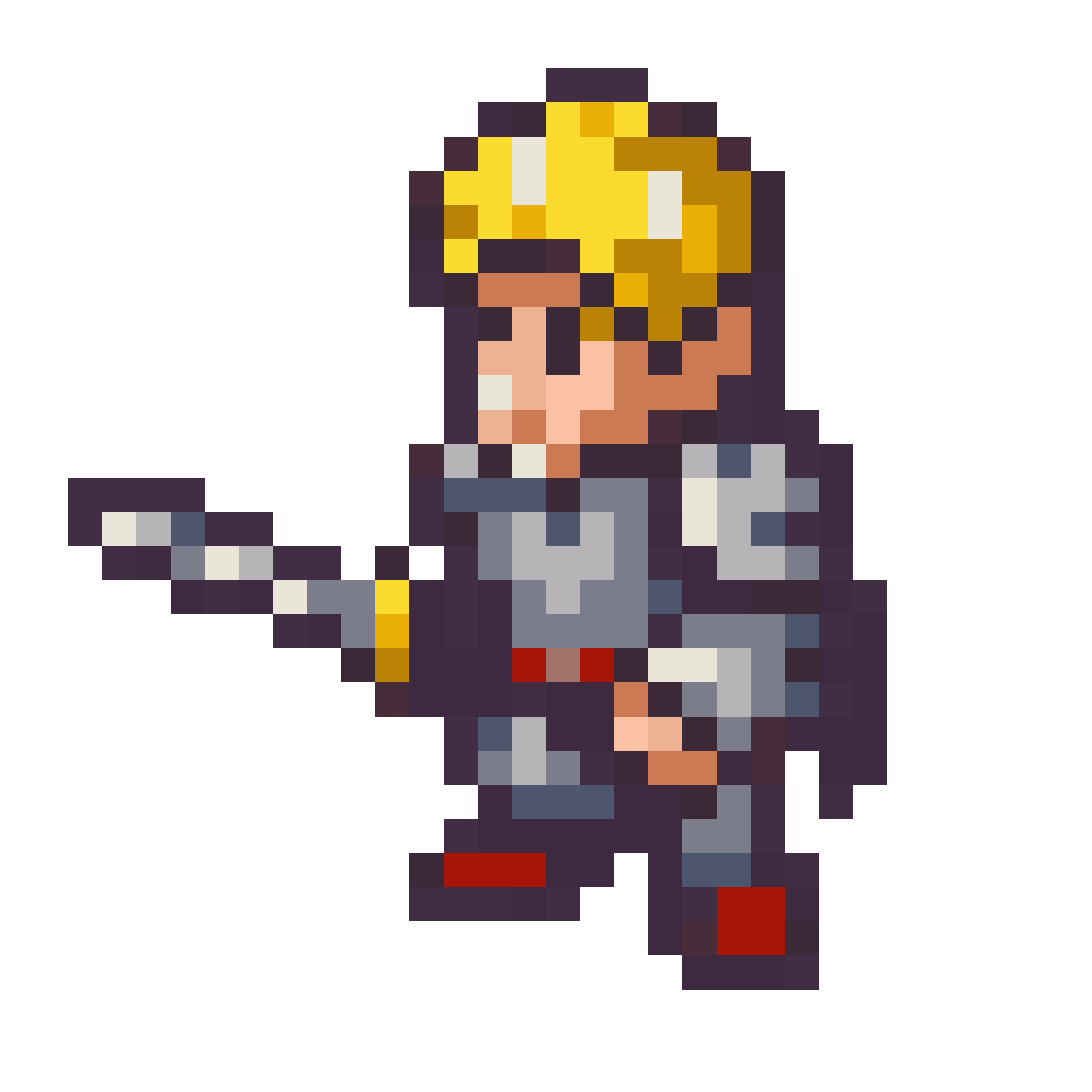 Young Brave Hero in Silver Armor pixel art