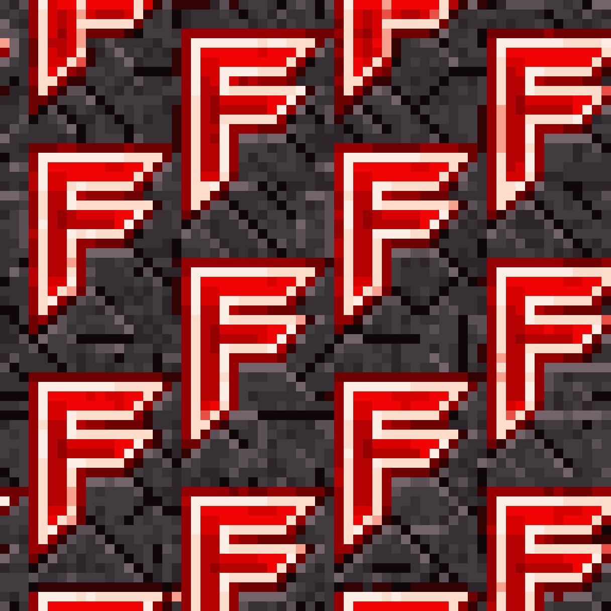 Glowing red letter F pixel art