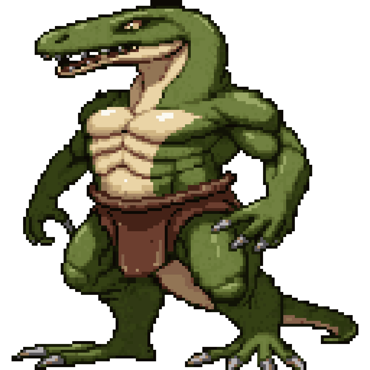 muscular green dinosaur pixel art