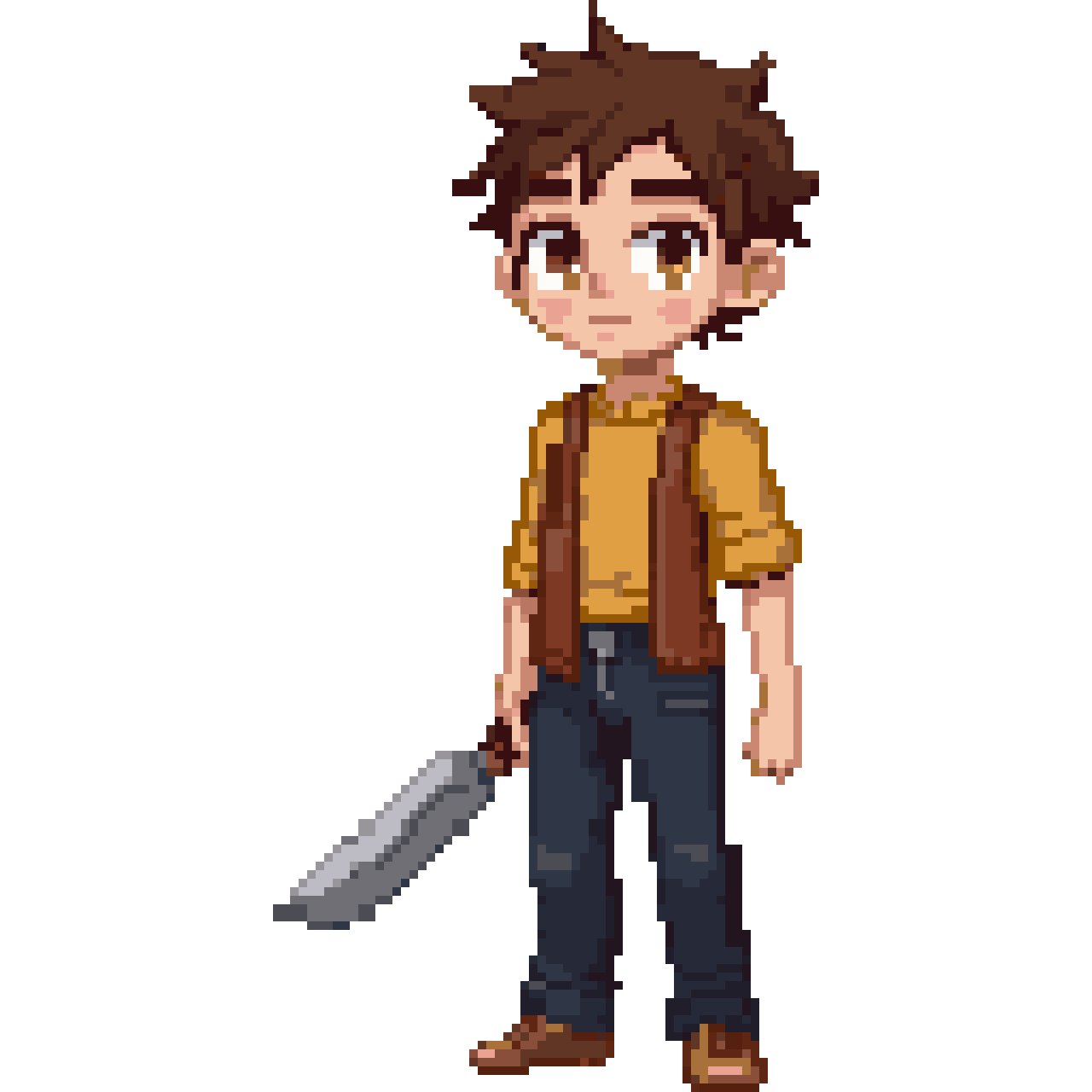 Rural boy with knife pixel art