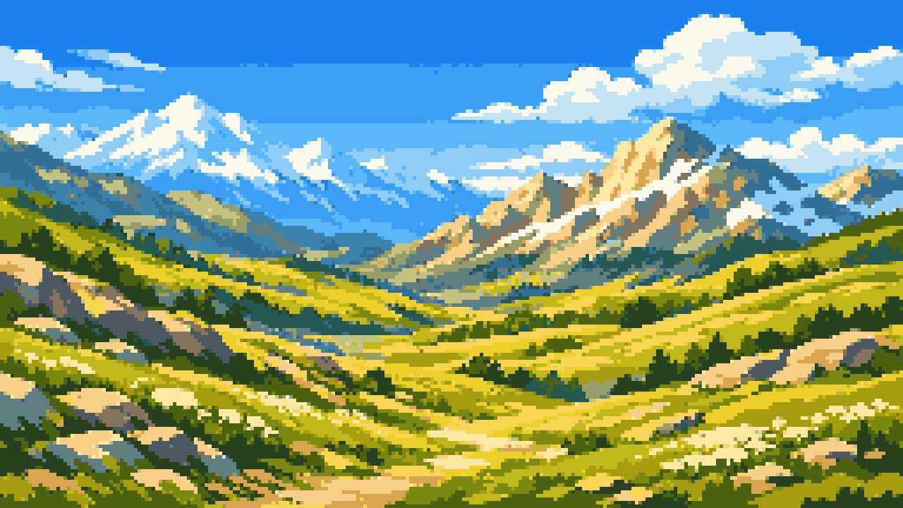 Mountainous landscape pixel art