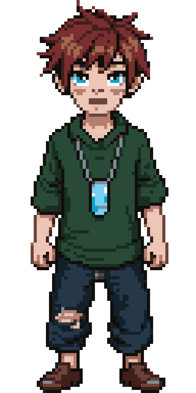 Tattered green clothing boy pixel art