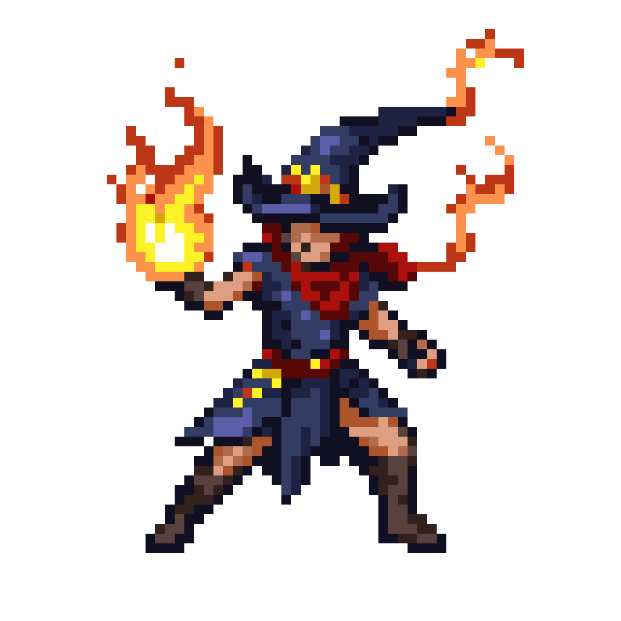 sorcerer hurling flameball pixel art
