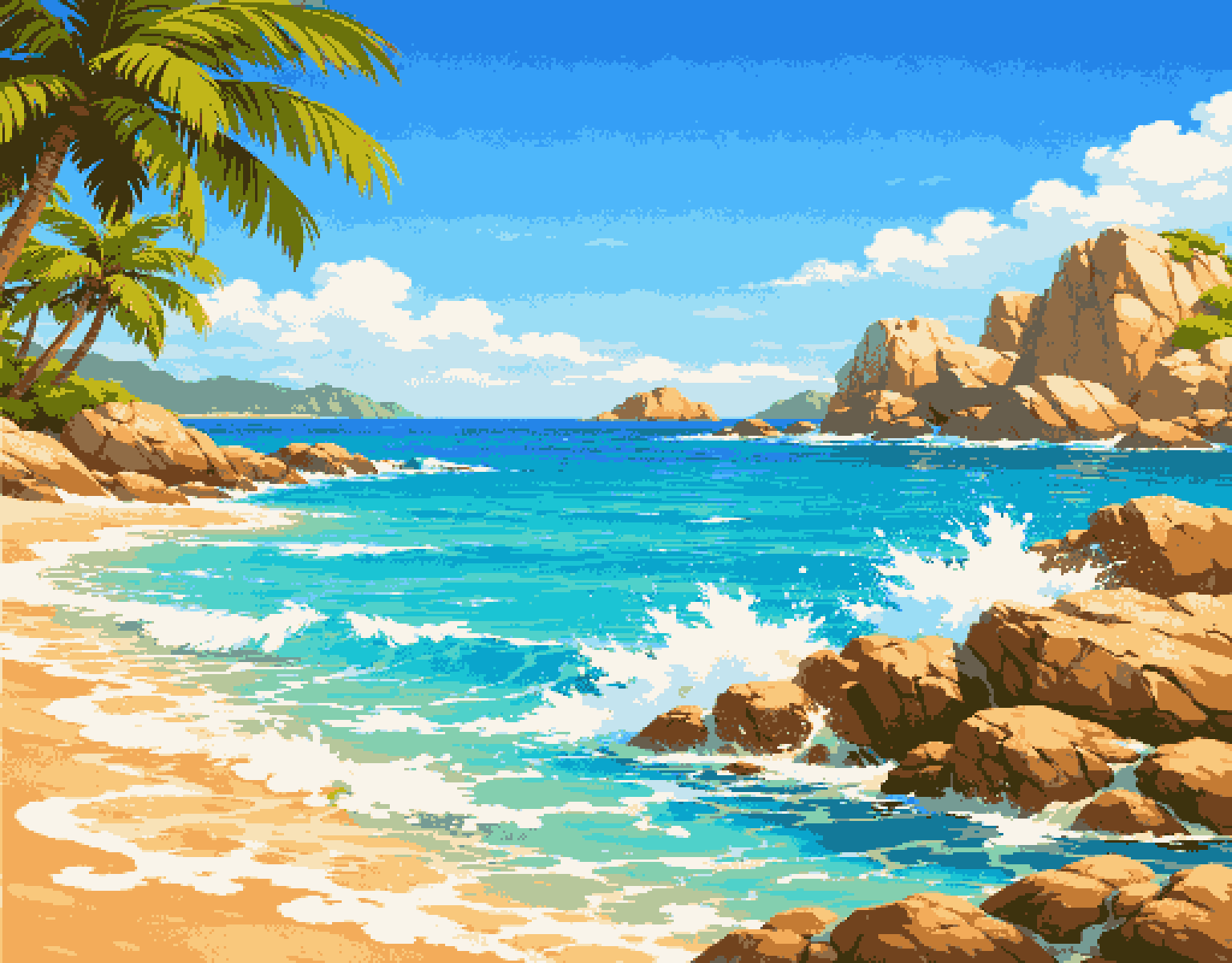 Summer beach scene pixel art
