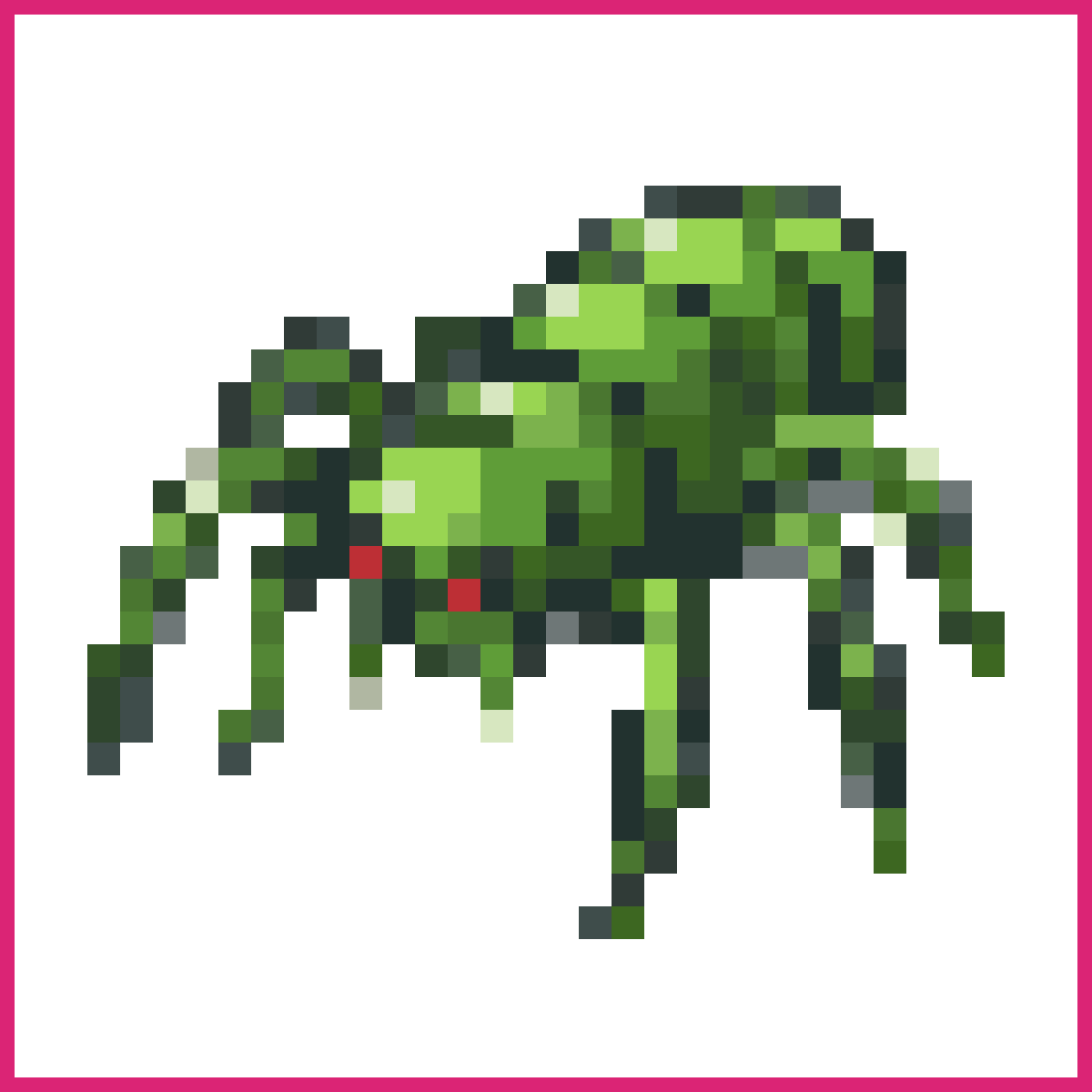 green spider with fangs and red eyes | Sprite-AI