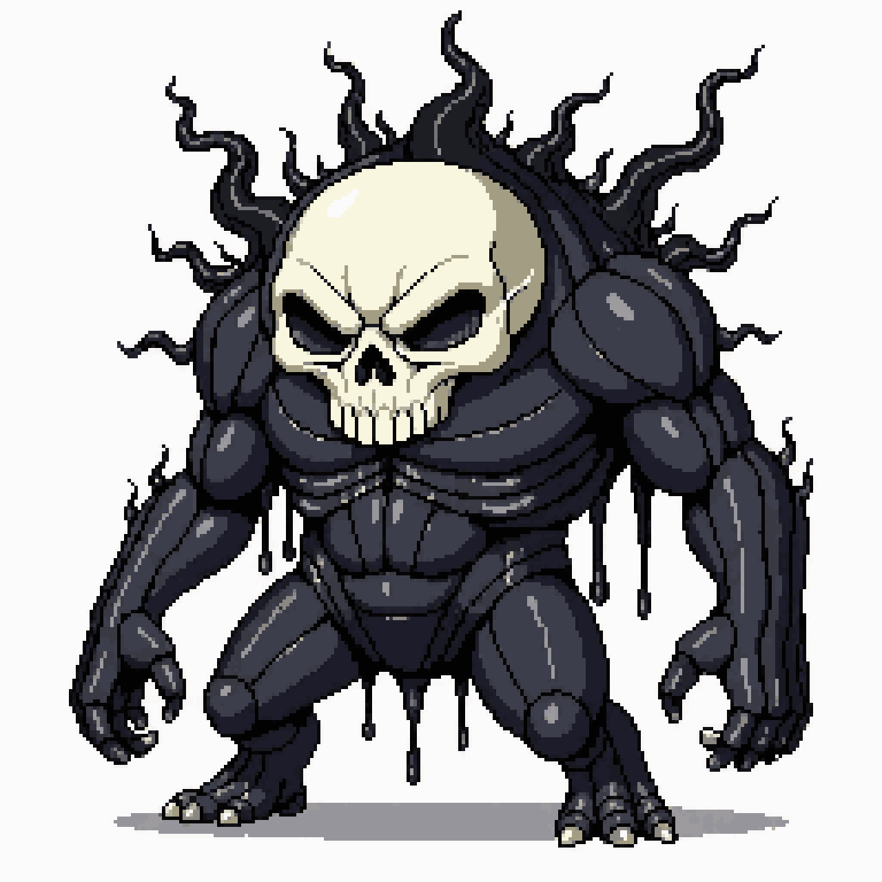 Ink monster with skull face pixel art