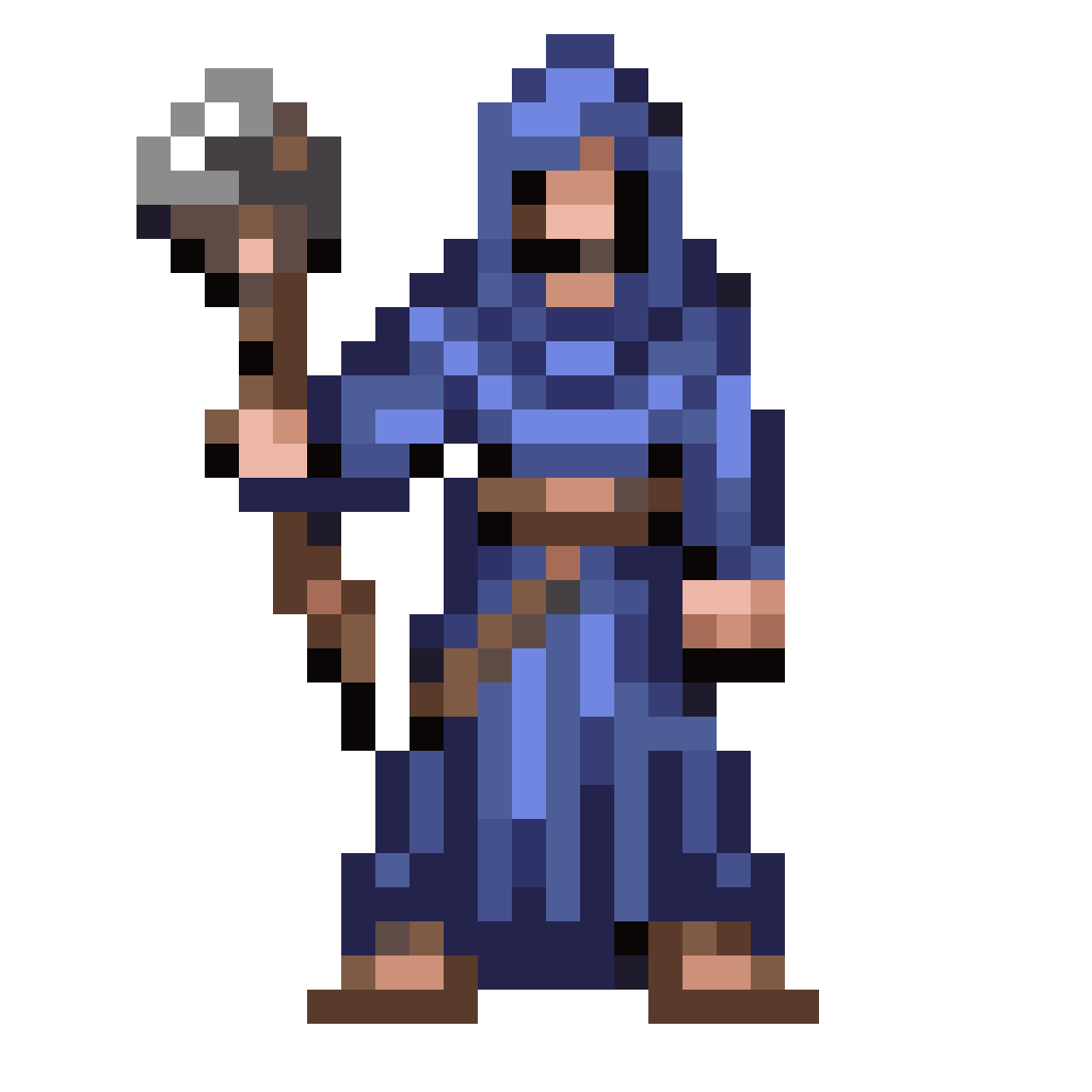 mage with blue robes and staff pixel art