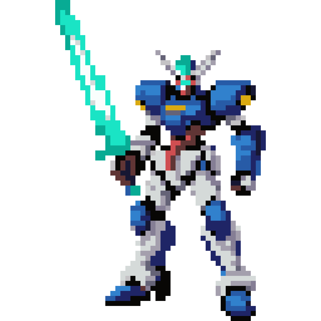 Humanoid mecha with laser sword pixel art