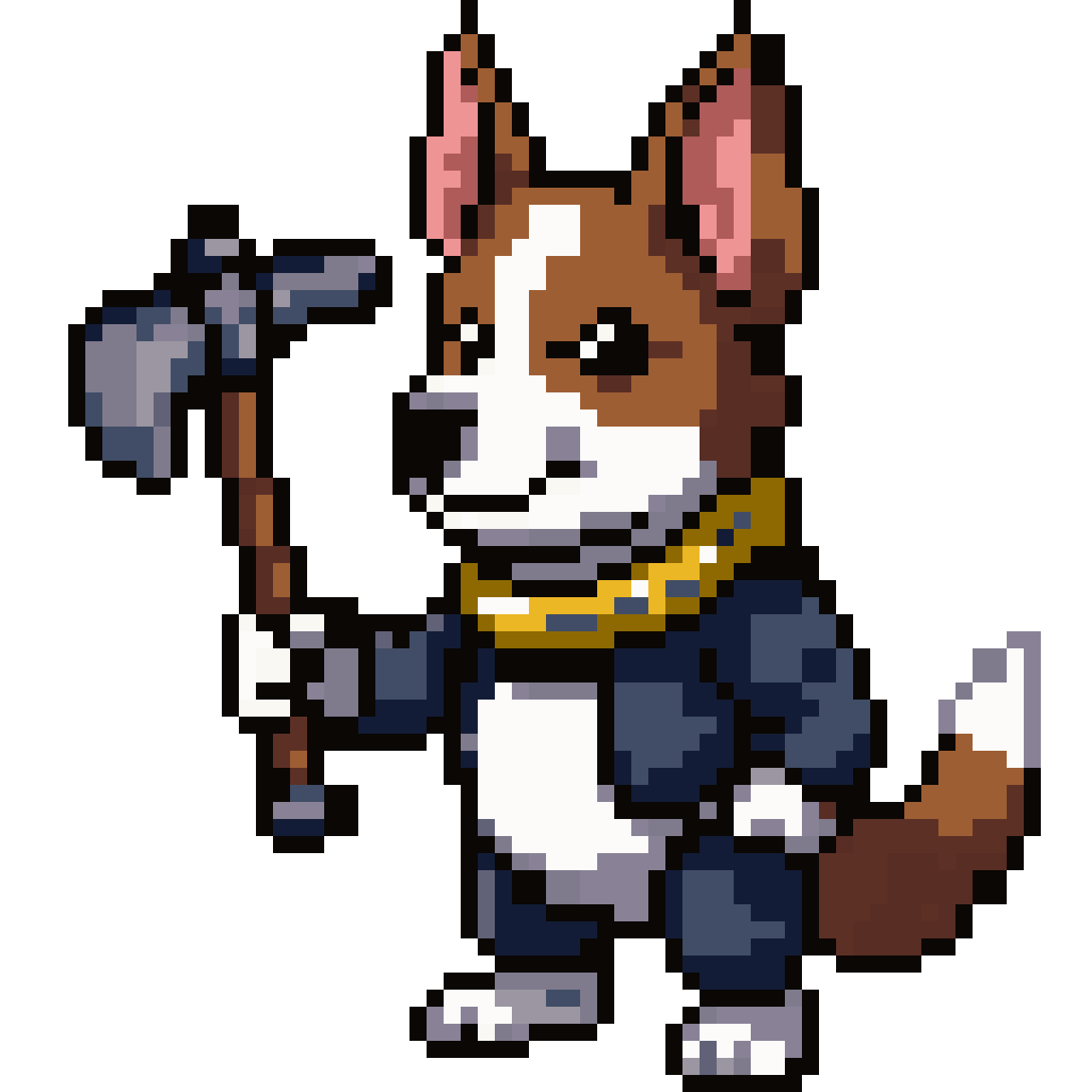 Mining dog with pickaxe pixel art