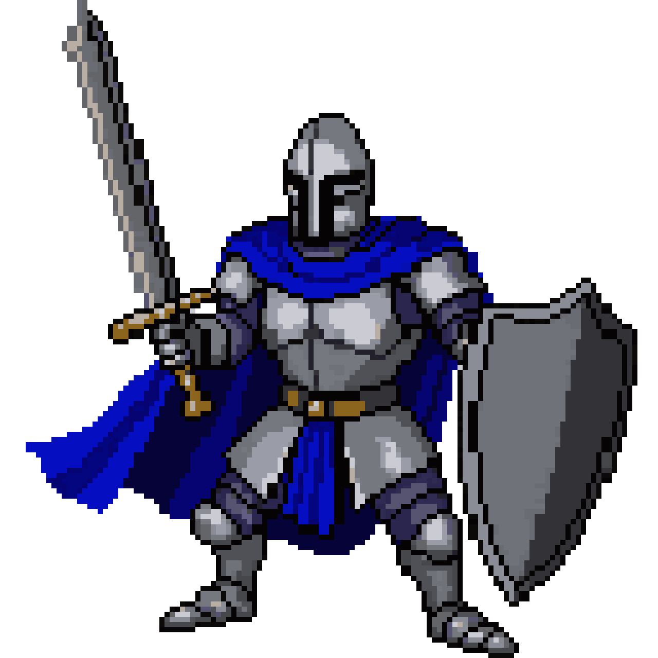 Knight battling monsters pixel art