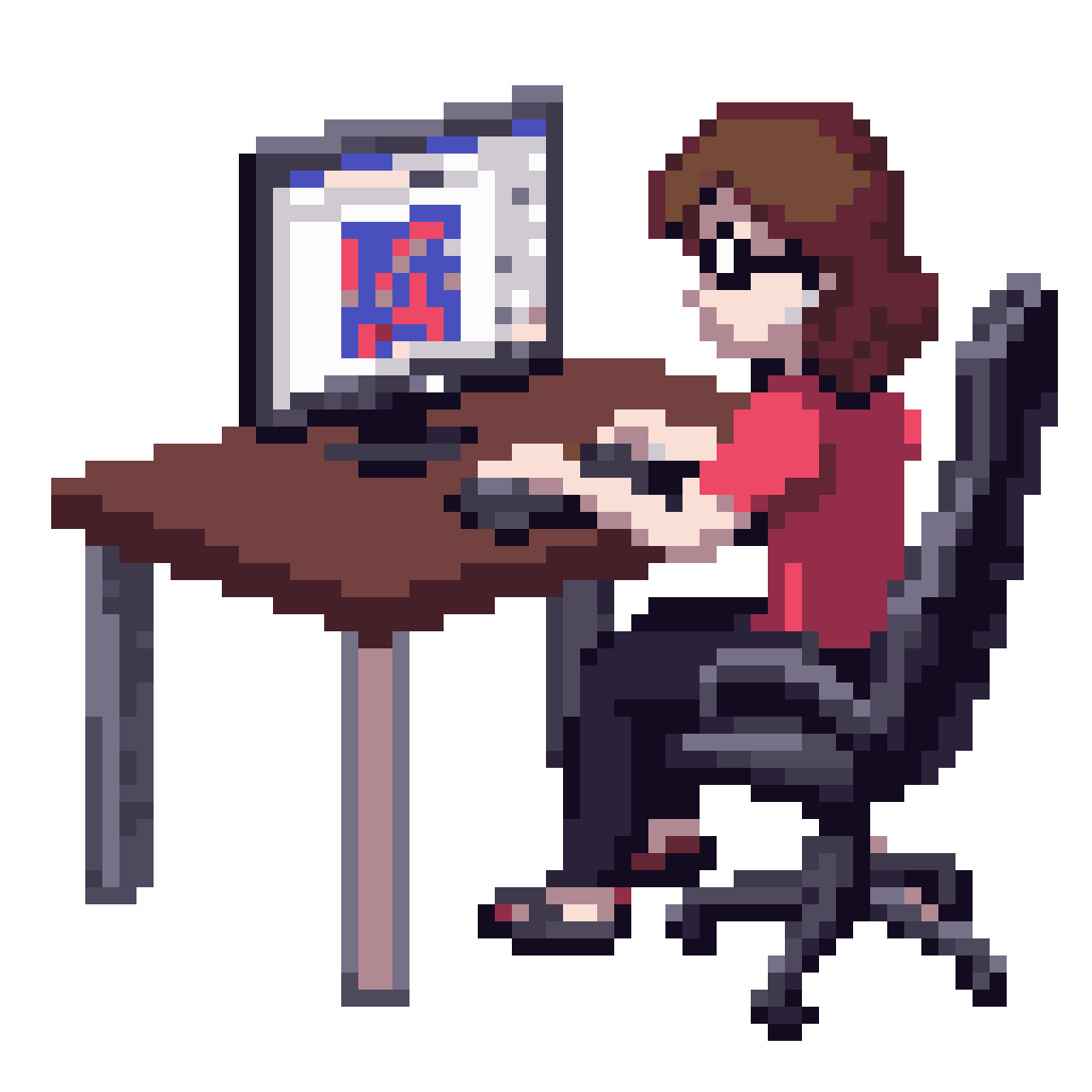 Female designer at desk pixel art