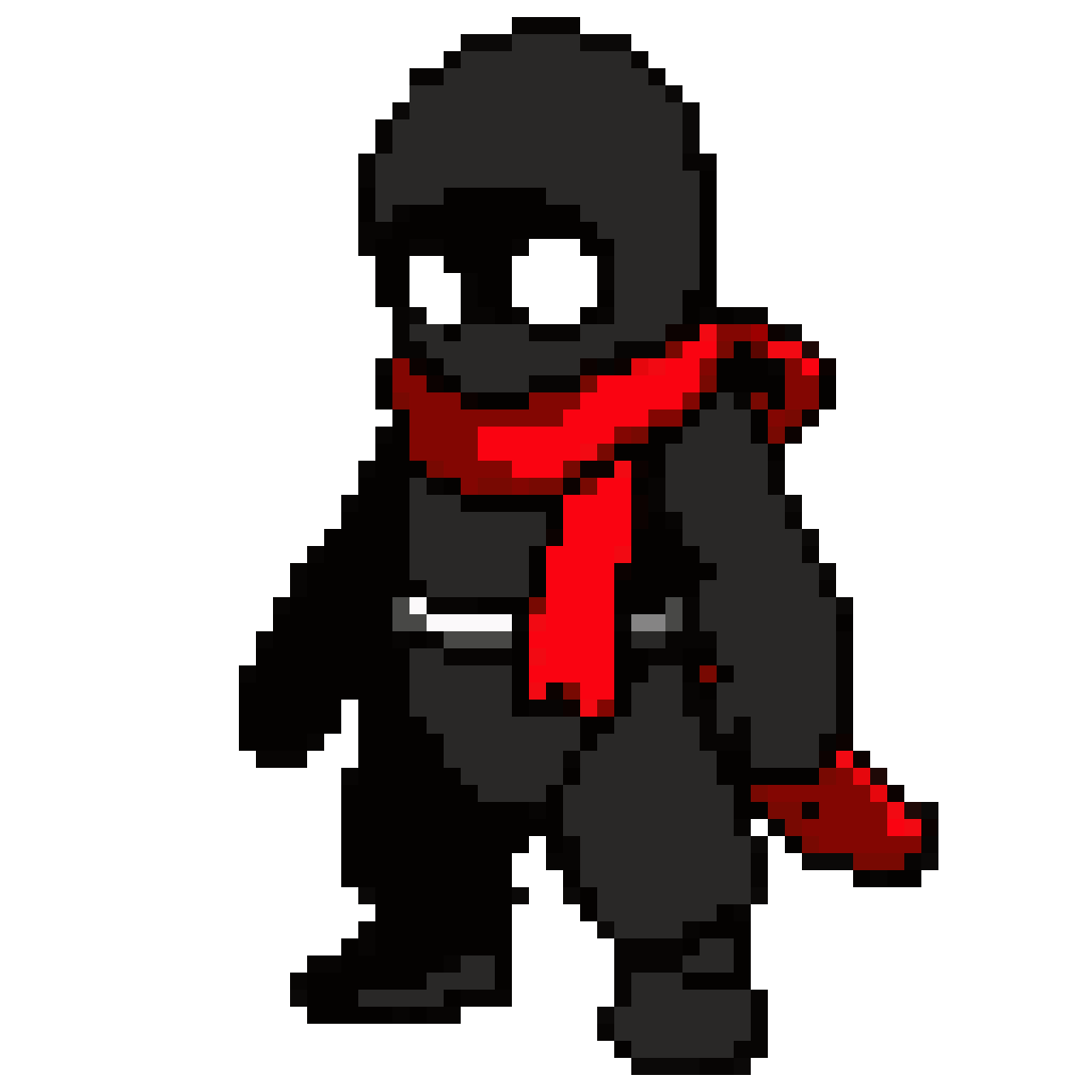 stylized ninja character with red scarf pixel art