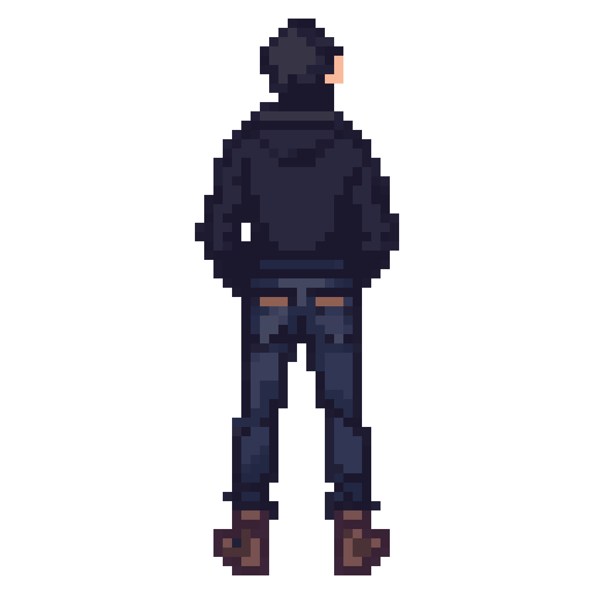 man in dark hoodie and jeans pixel art