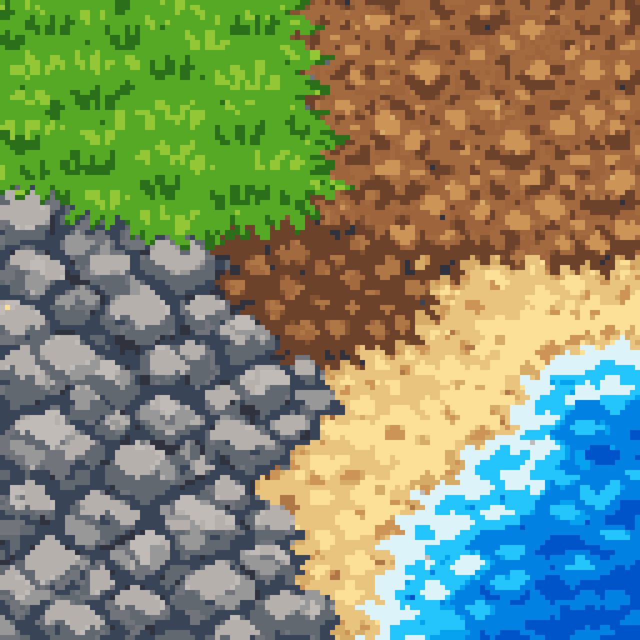 Tilemap with various terrains pixel art