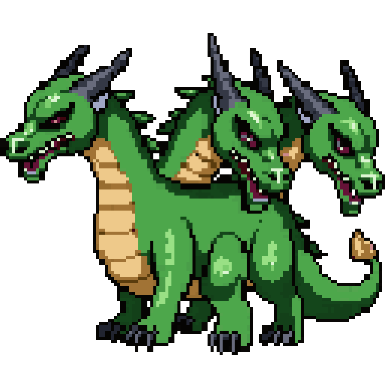 Three-headed green dragon pixel art
