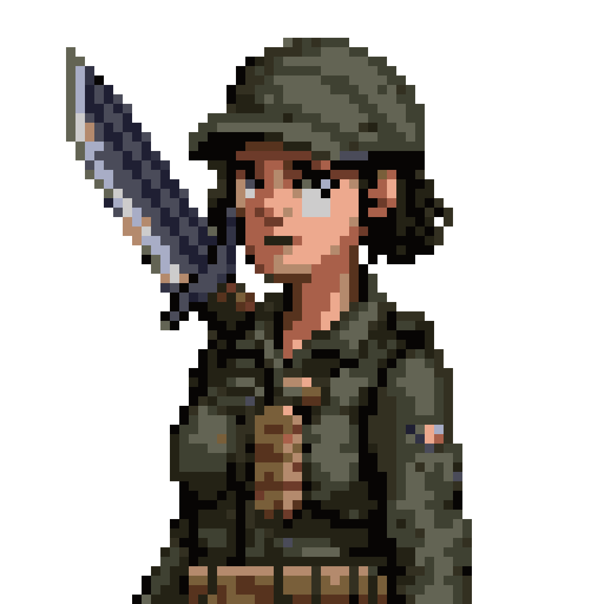 Survival woman in military uniform pixel art