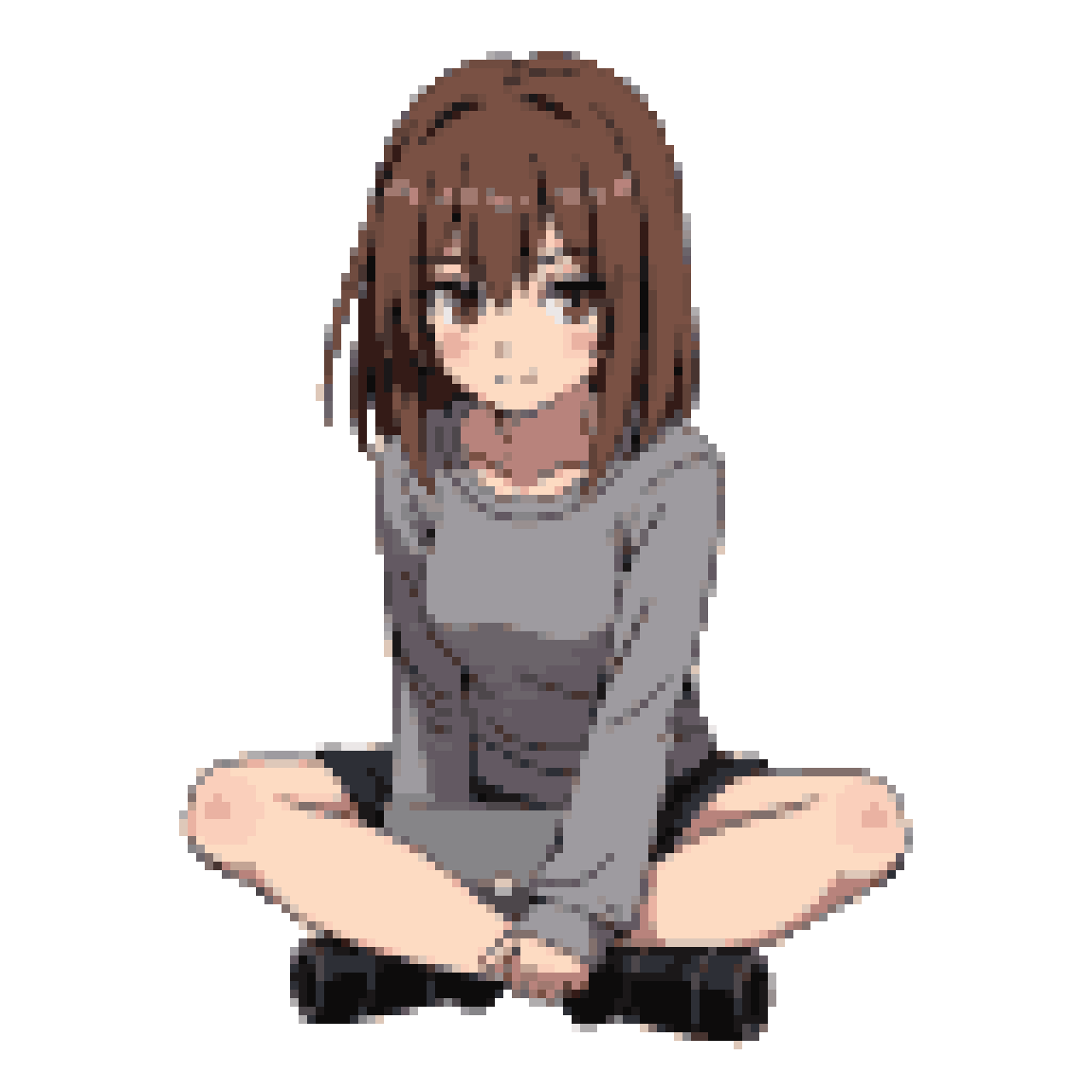 Brown-haired girl sitting pixel art