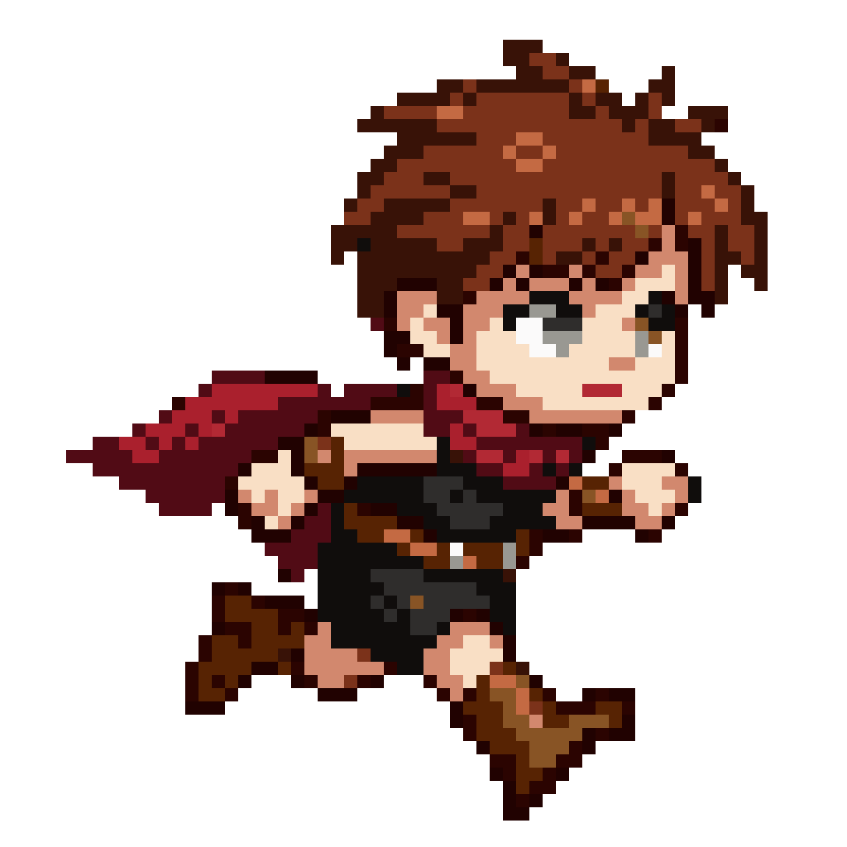 anime-style boy flying kick pixel art
