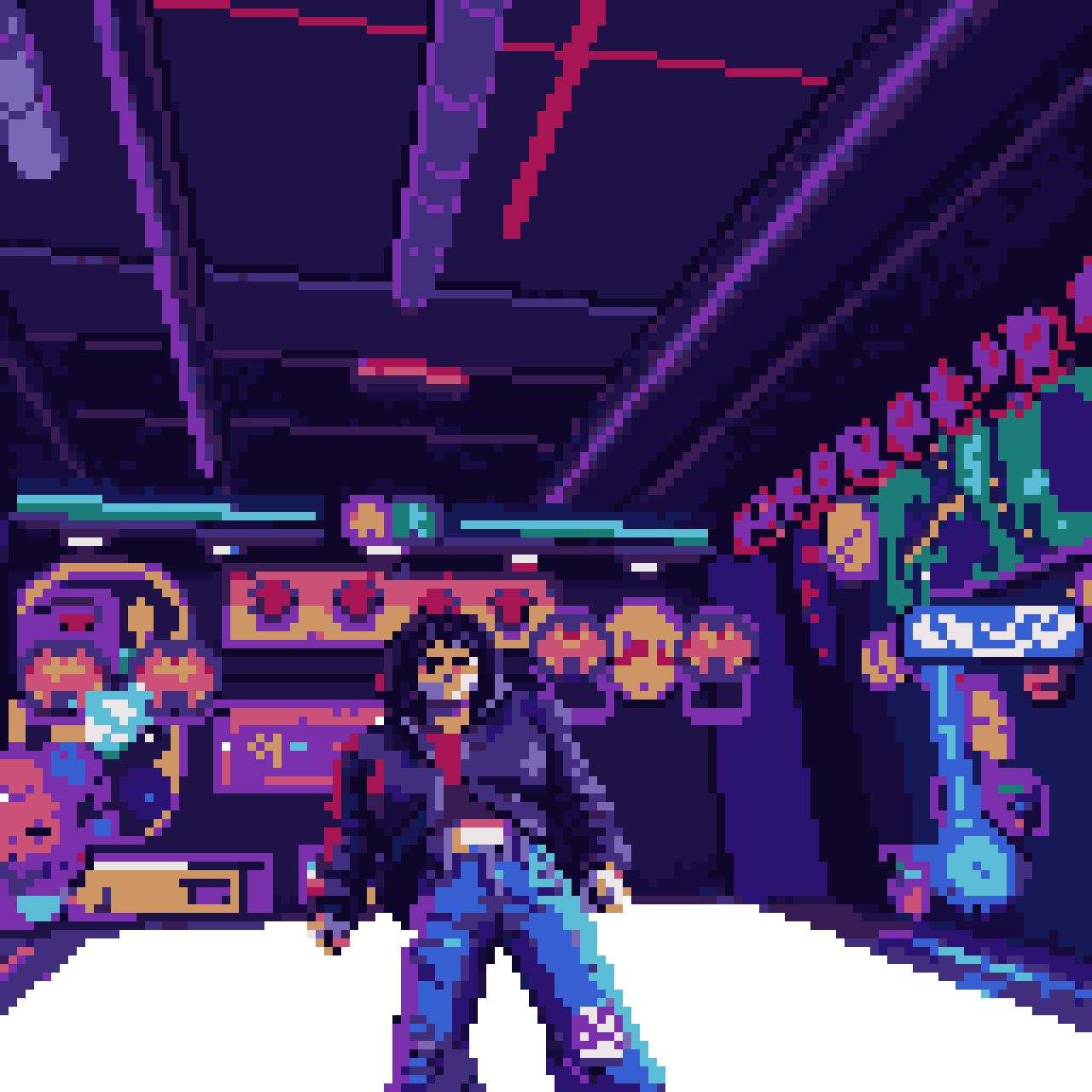 Young woman arcade character pixel art