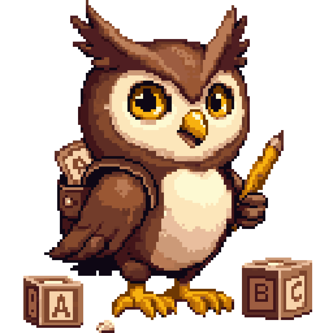 Confident young owl pixel art