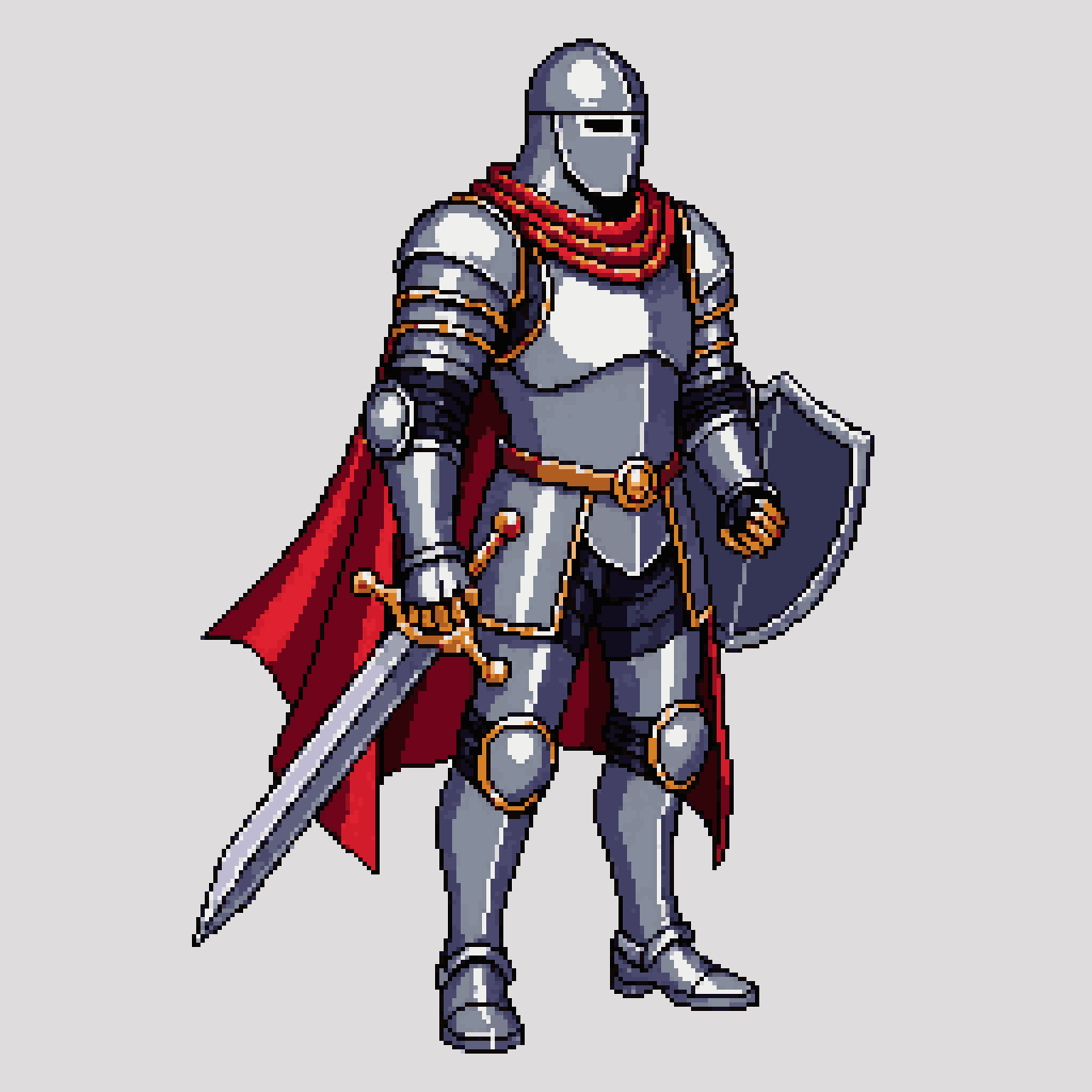 medieval knight with silver armor pixel art