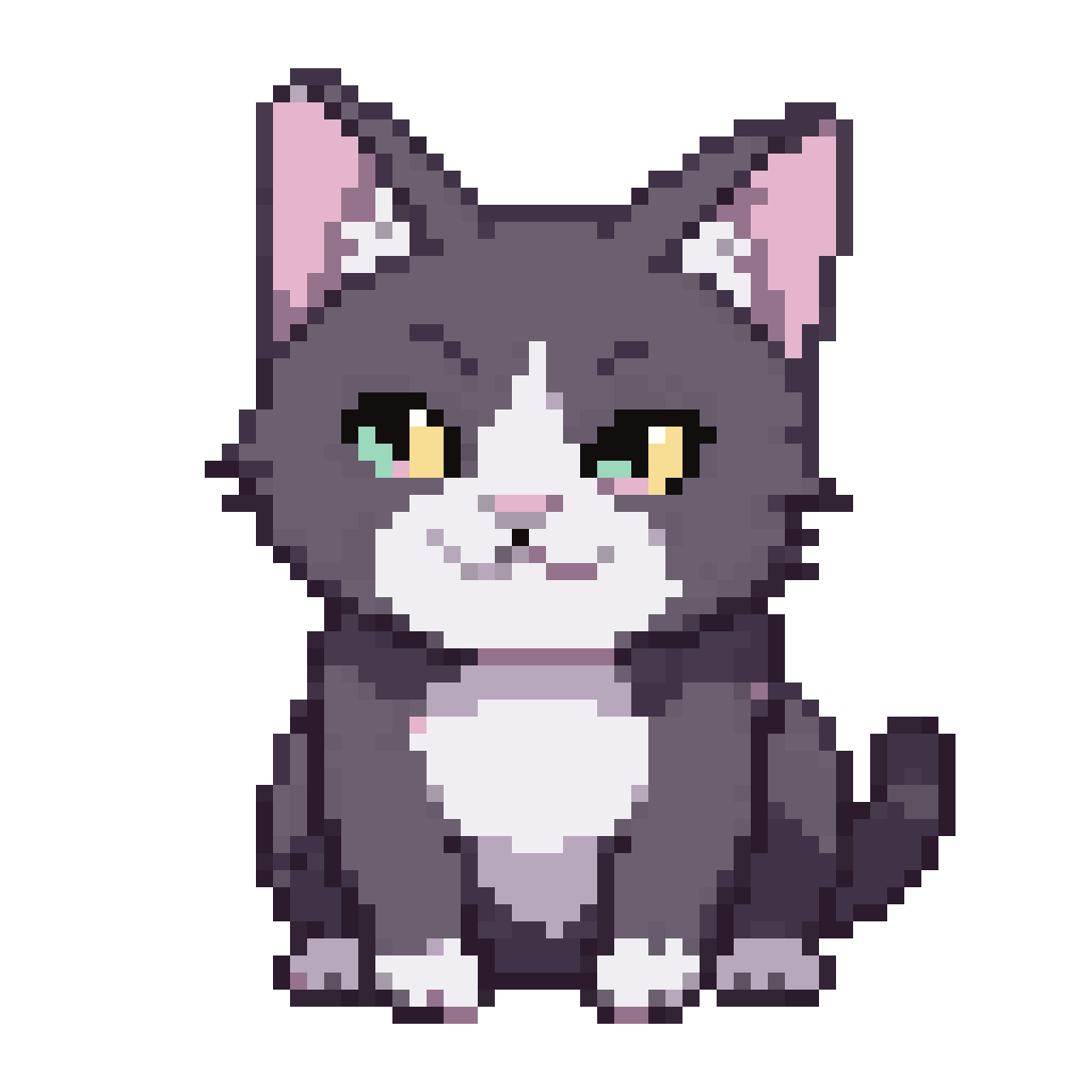 fat grey tabby cat looking at camera pixel art