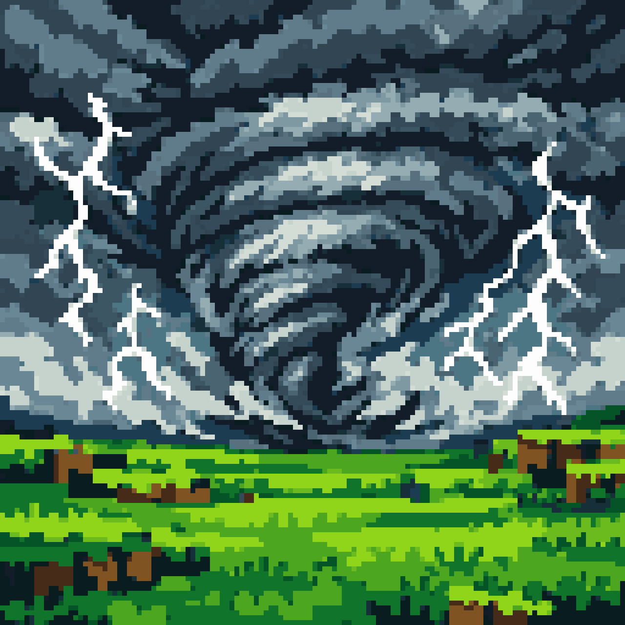Hurricane in pixel plain pixel art