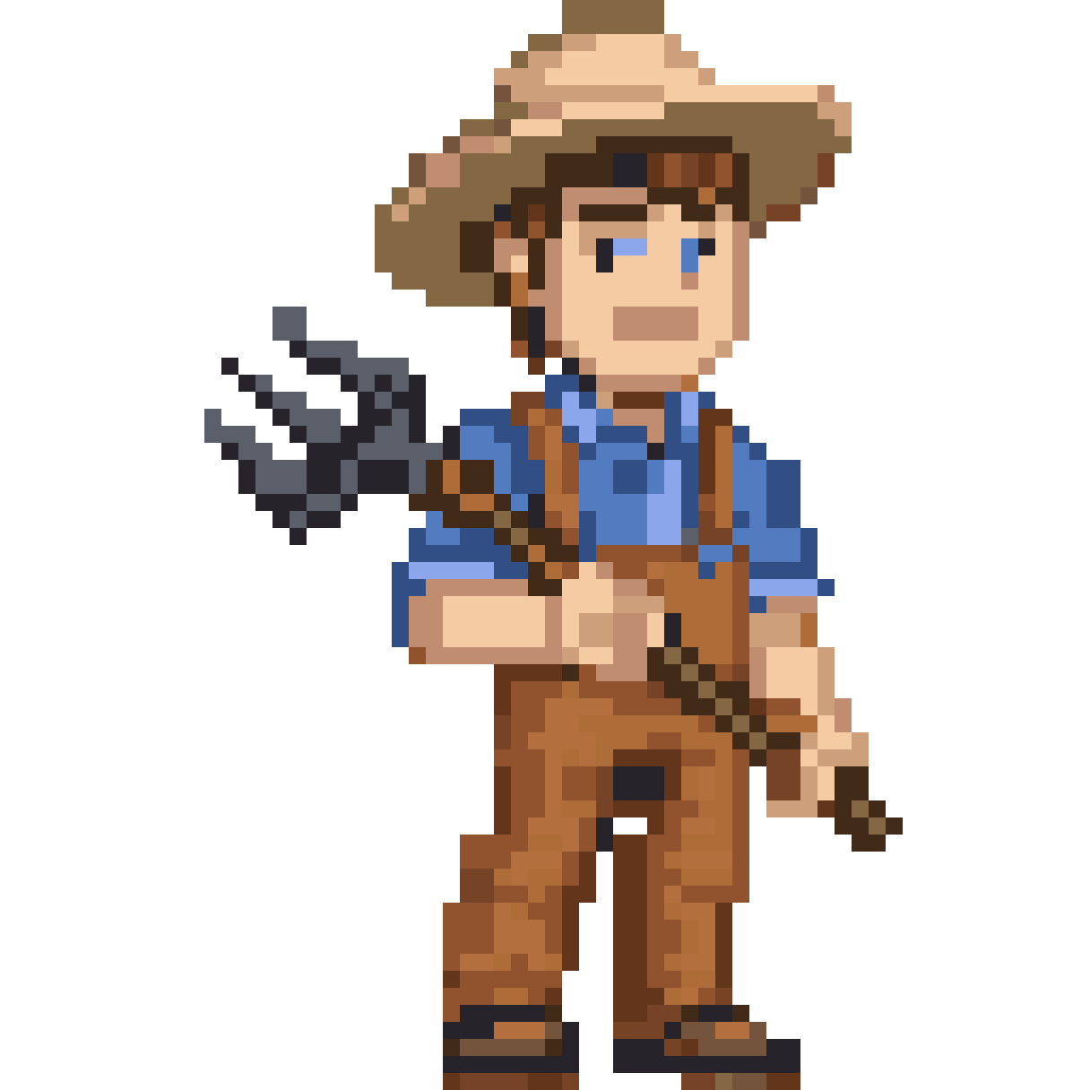 Farmer with pitchfork pixel art
