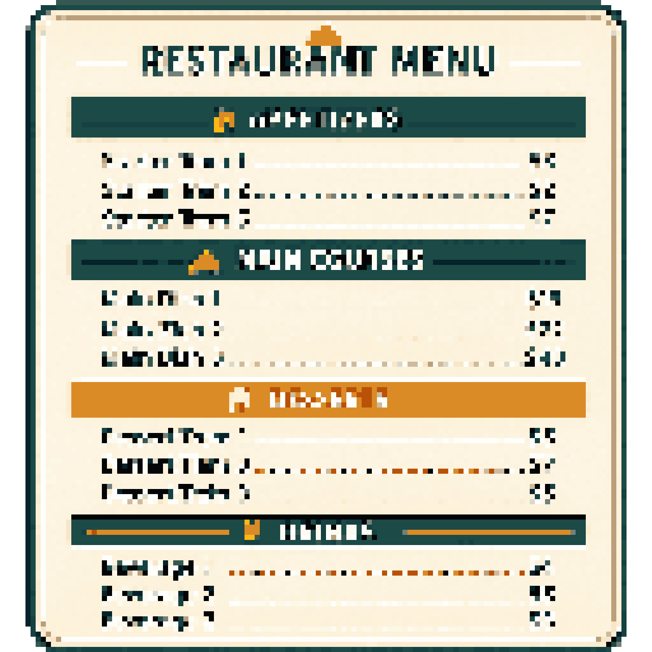 Modern Restaurant Menu Board Design pixel art