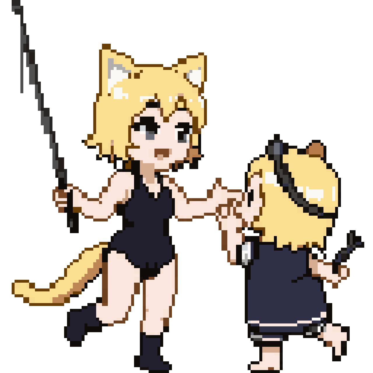 Cat-eared character with fishing rod pixel art
