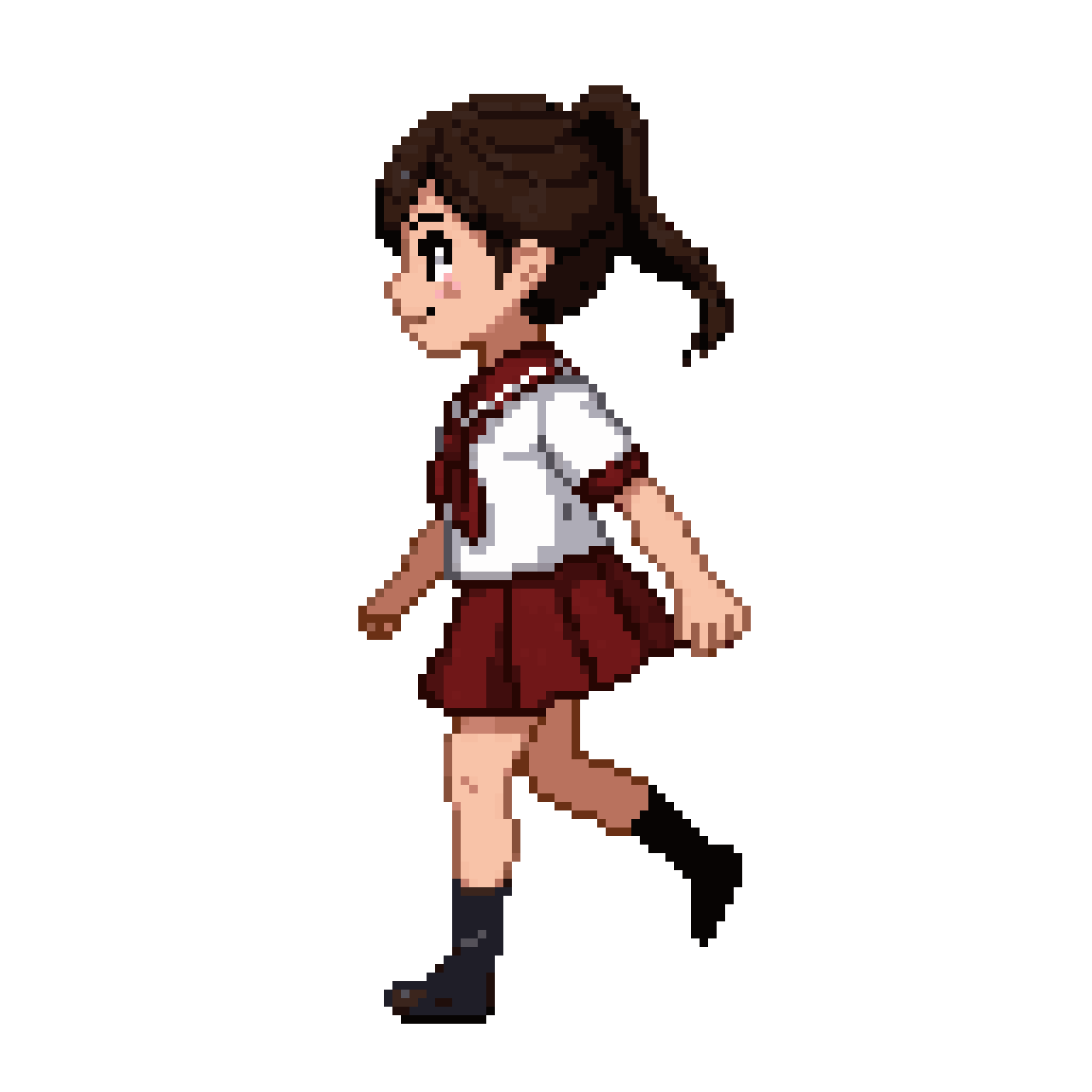 smiling human school girl walking pixel art