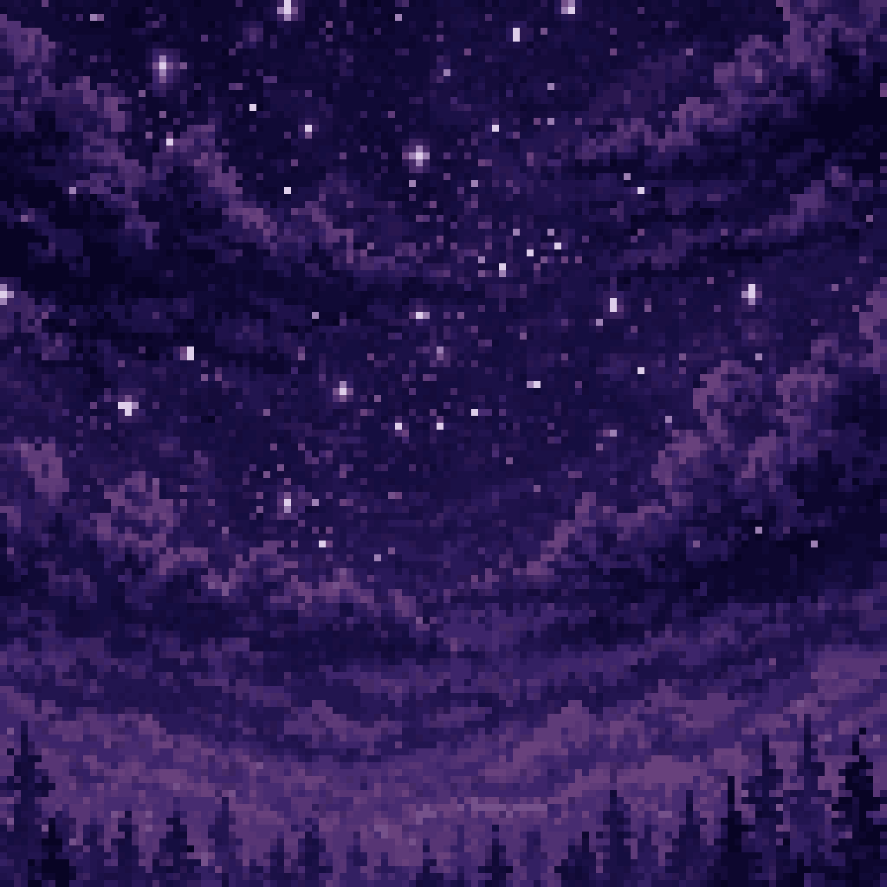 Dark Sky with Moving Clouds and Trees pixel art