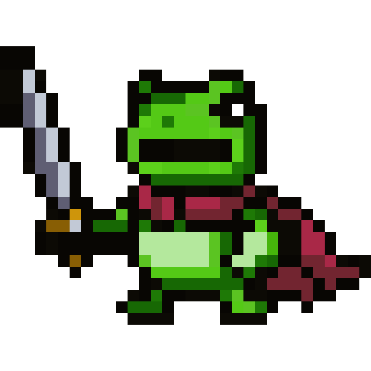 Upright frog with sword pixel art
