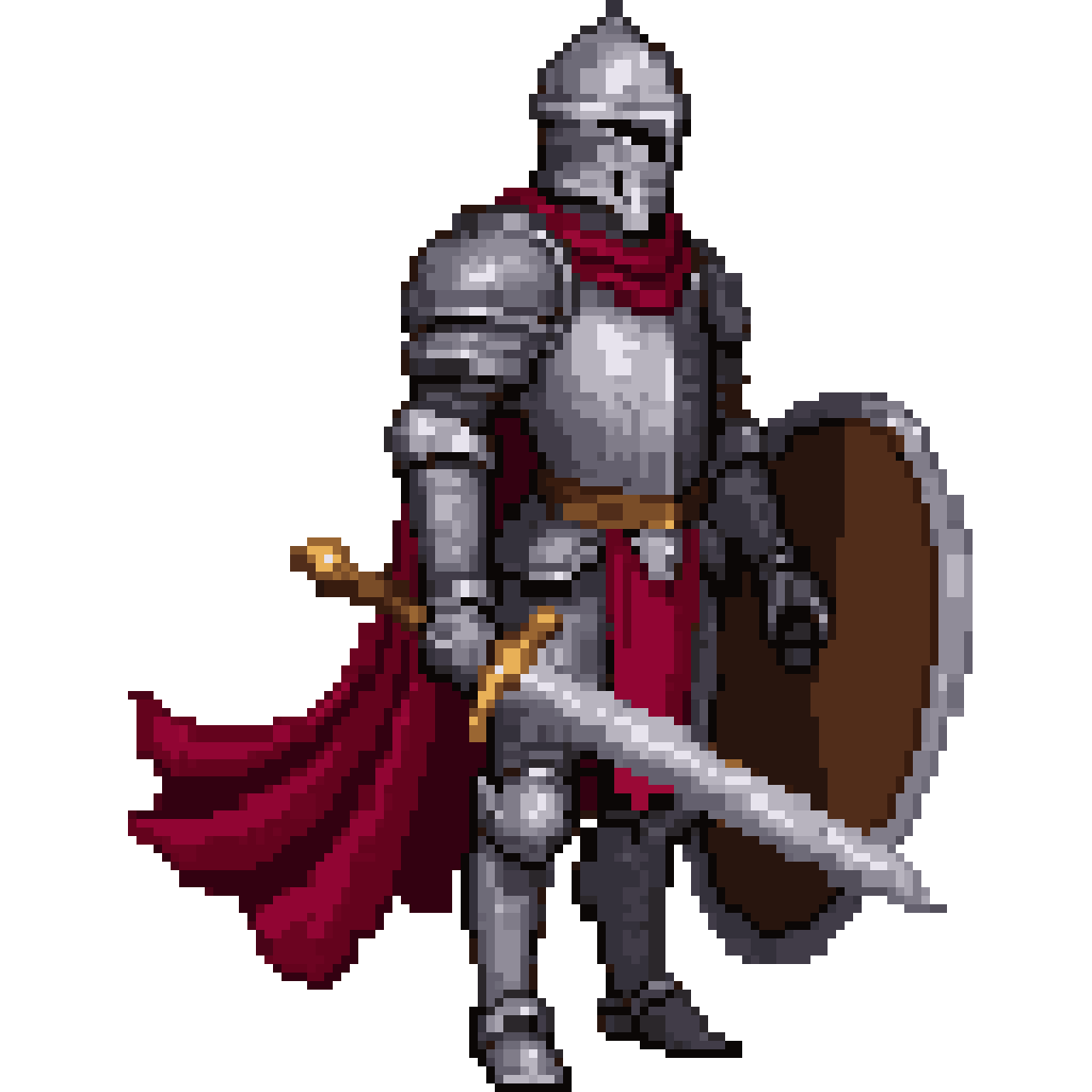 Medieval knight with silver armor pixel art