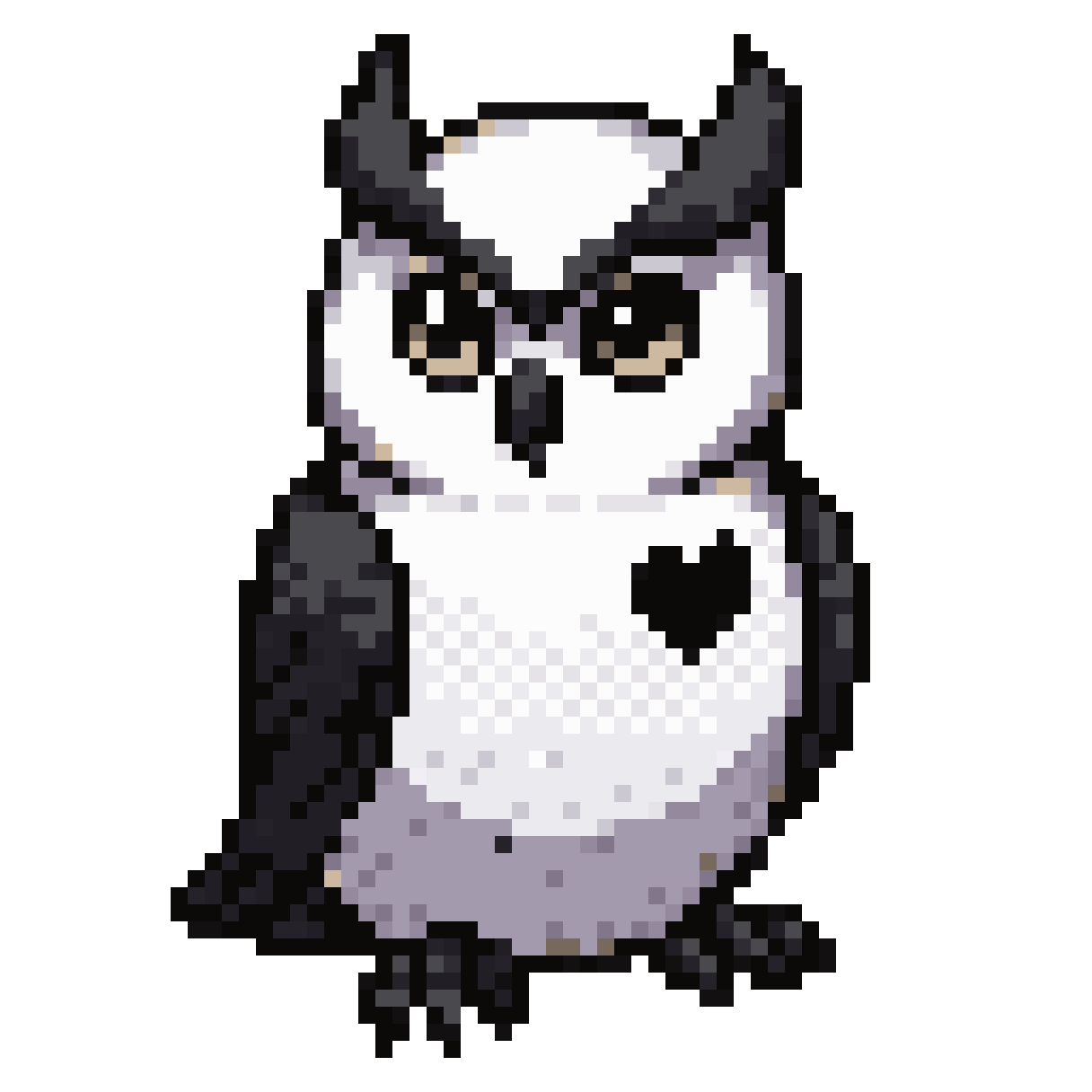 Black and White Owl with Heart pixel art